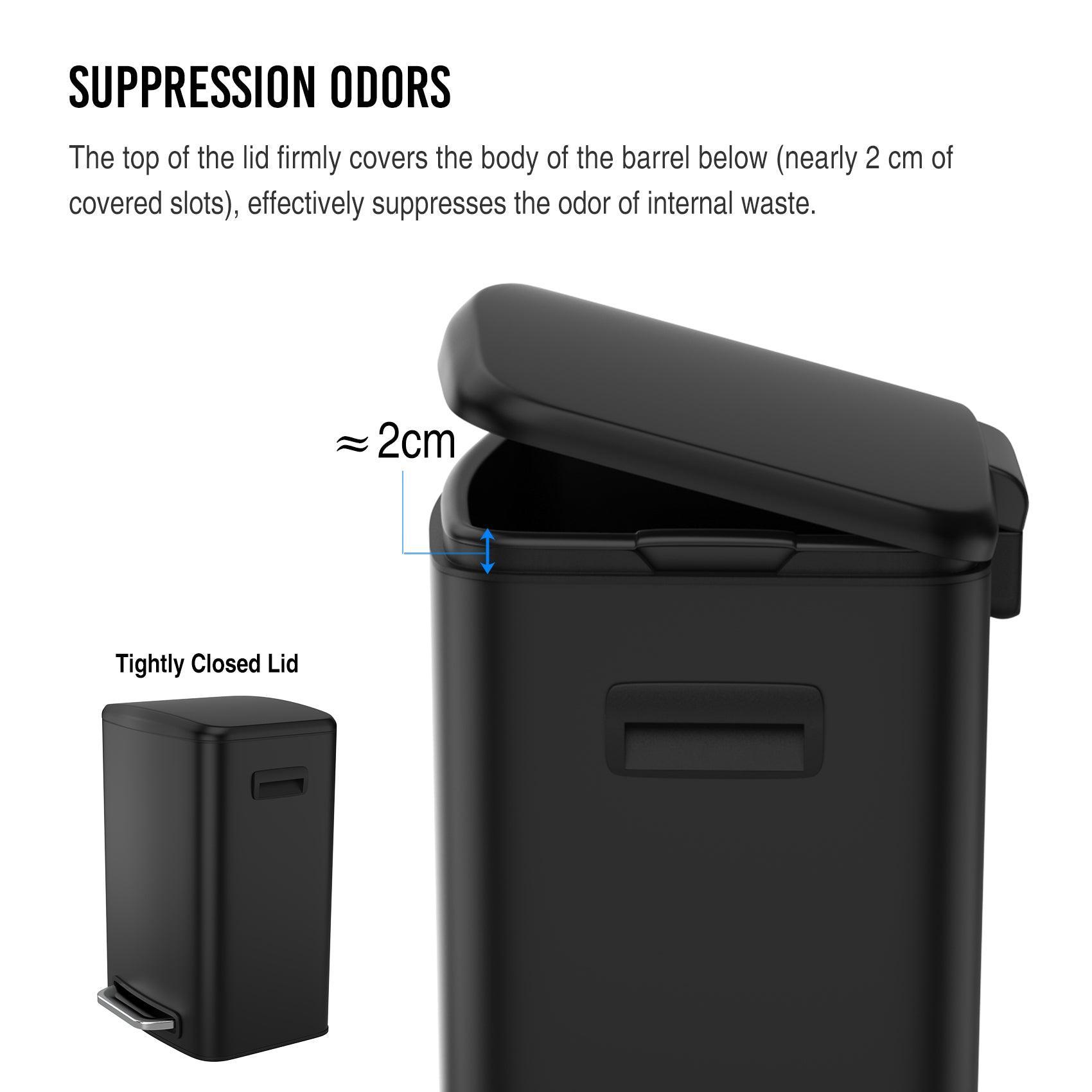 13 Gallon 50L Stainless Steel Step Trash Can with Soft Close Lid - Rectangular Kitchen Garbage Bin Includes 30 Trash Bags - Perfect for Home, Office, and Restaurant Use