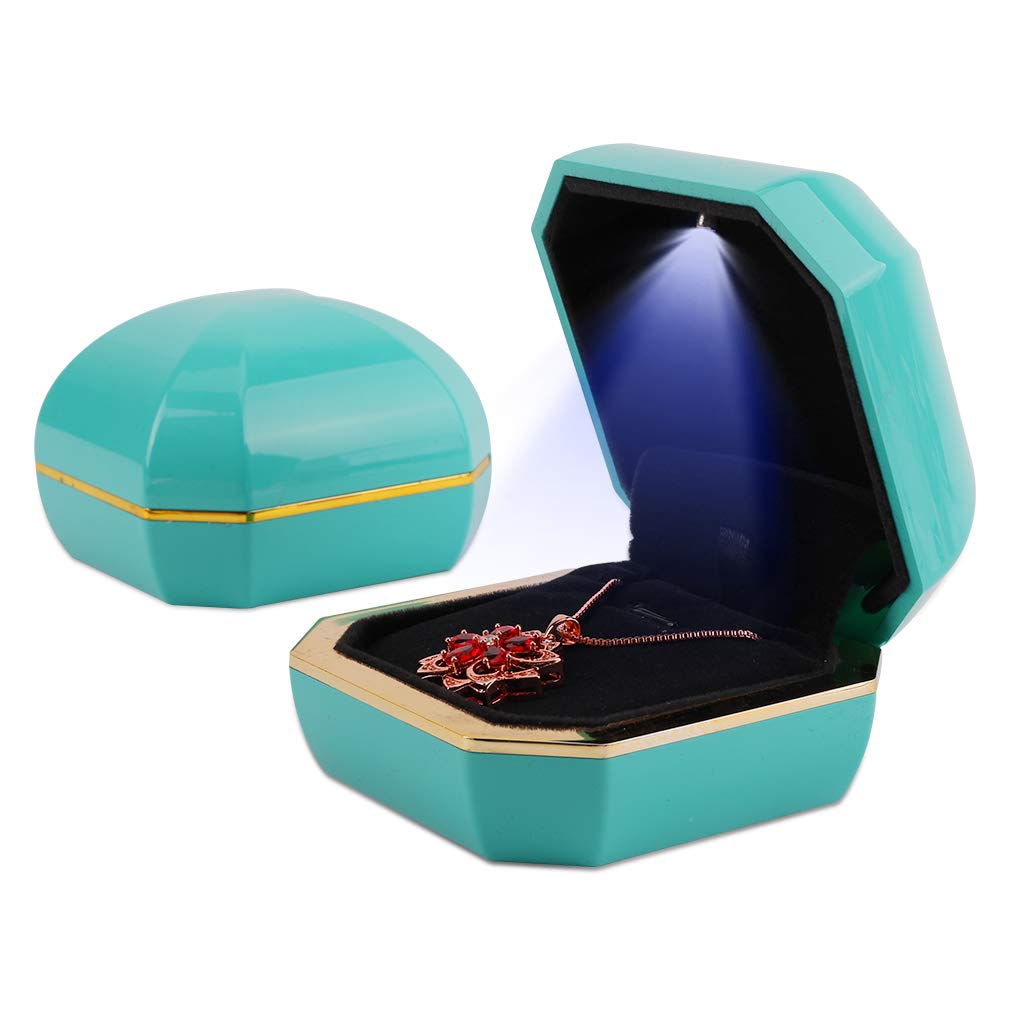 iSuperb LED Pendant Necklace Jewelry Gift Box - Elegant Bracelet Display Case for Couples, Proposal, Engagement, Wedding & Valentine's Day Gifts (Blue) - Perfect for Romantic Surprises & Special Occasion Gift Giving