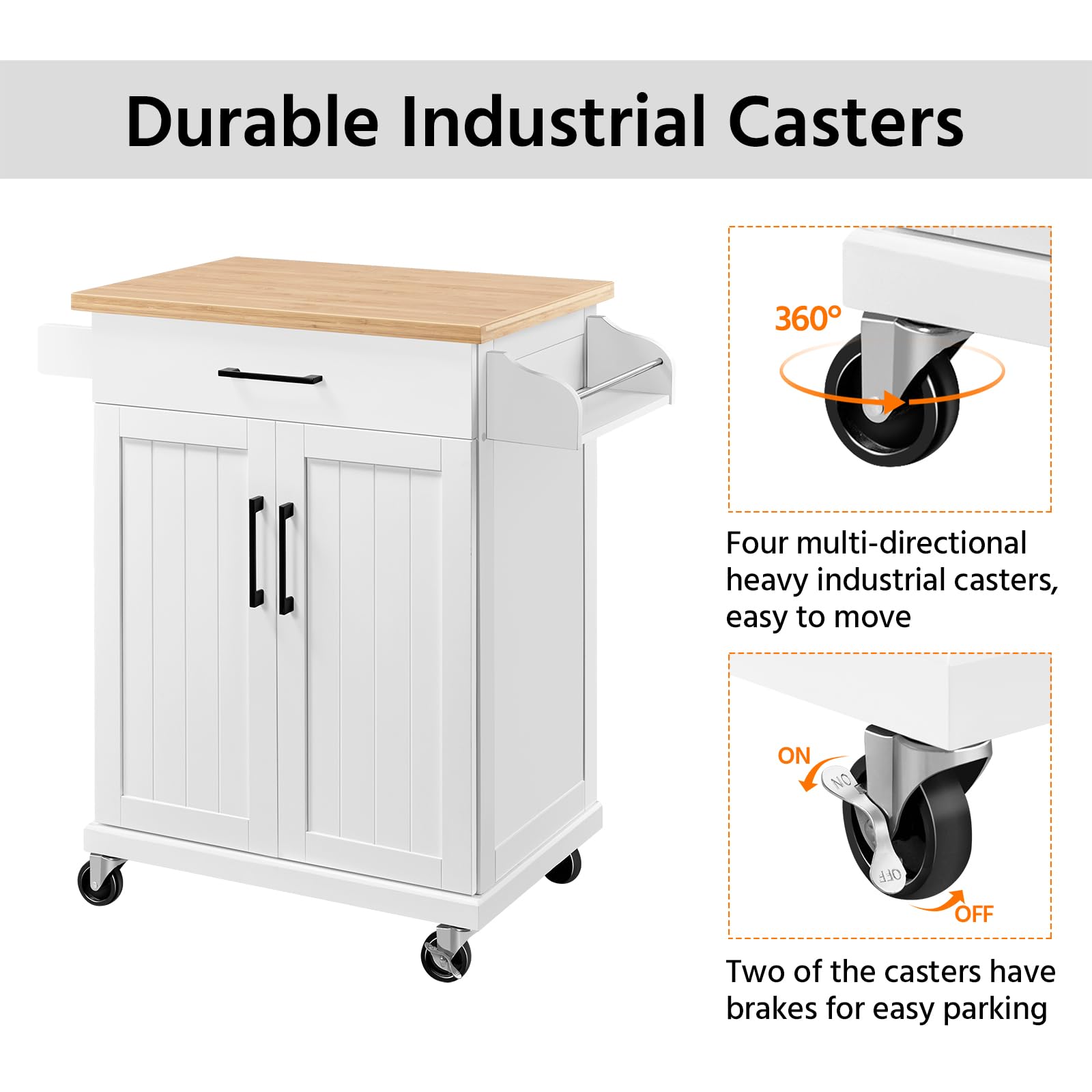 Yaheetech White Kitchen Cart with Drawer & Storage - Mobile Kitchen Island with Wheels, Storage Rack & Cabinets - Microwave Stand & Rolling Coffee Station for Small Spaces - Perfect for Apartments, Dorms & Compact Kitchens
