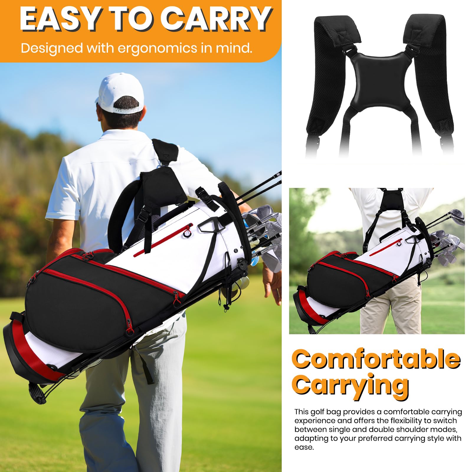 **Lightweight Golf Stand Bag for Men - 14-Way Divider, 7 Zippered Pockets, Dual Strap & Rain Cover - Perfect for Walking the Course or Range Practice**