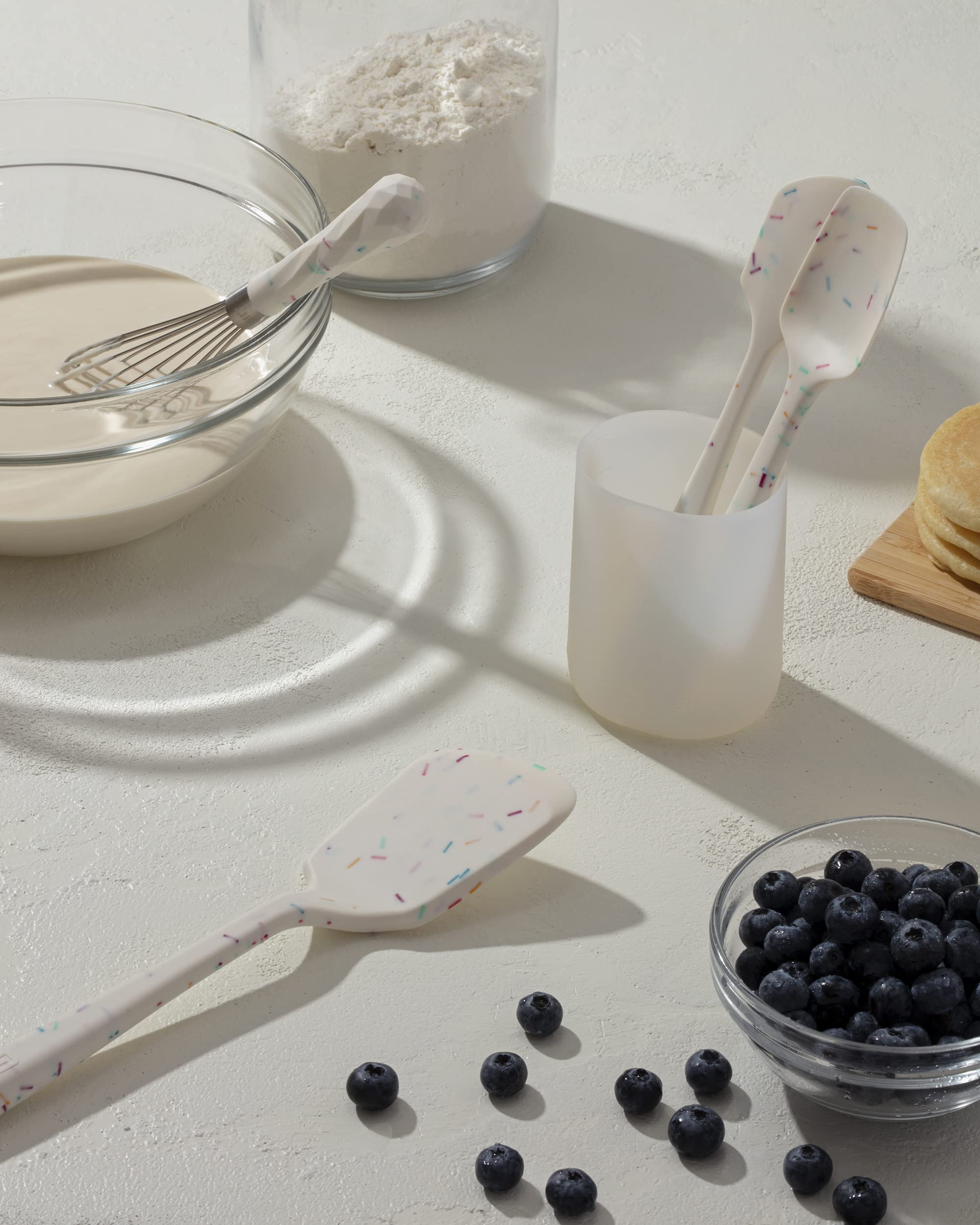 Premium Silicone Kitchen Utensil Set - Non-Stick Heat Resistant Cooking Tools (Spatula, Turner, Spoonula, Whisk) with Storage Container - Perfect for Baking, Frying & Serving - Sprinkle Design