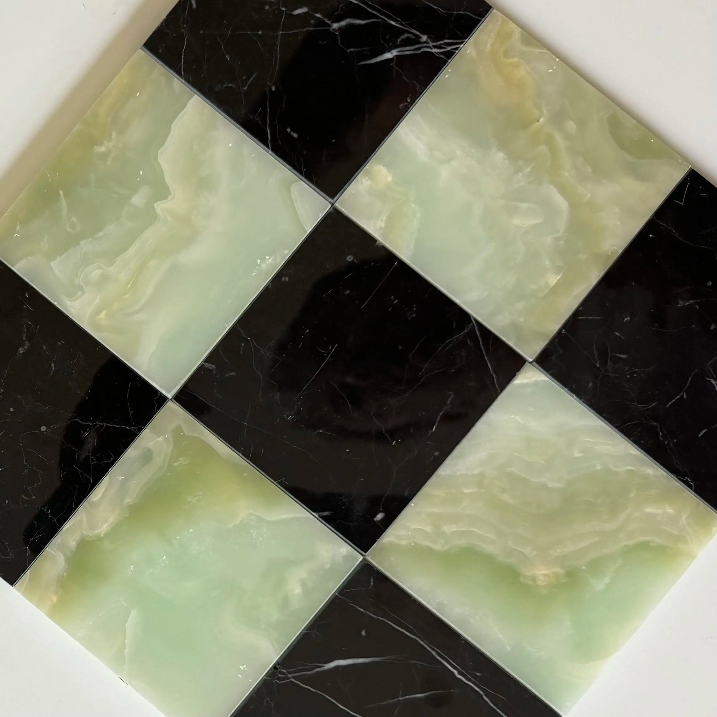 Premium Green Onyx and Nero Marquina Checkerboard Tiles - Polished or Honed Finish for Kitchen Backsplash, Bathroom Flooring, and Commercial Spaces