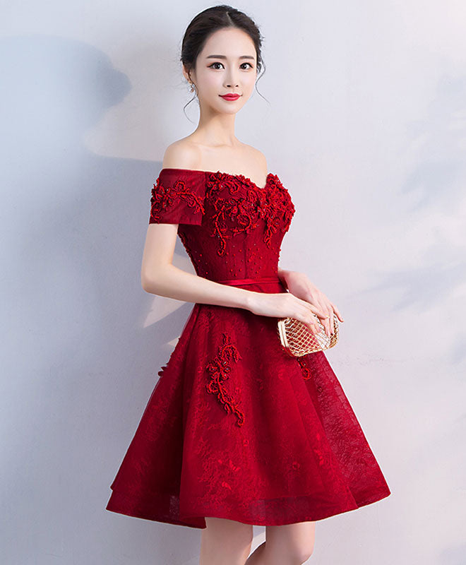 Elegant Burgundy Sweetheart Neckline Lace Tulle Short Prom Dress | Bridesmaid Dress for Weddings, Parties & Special Occasions