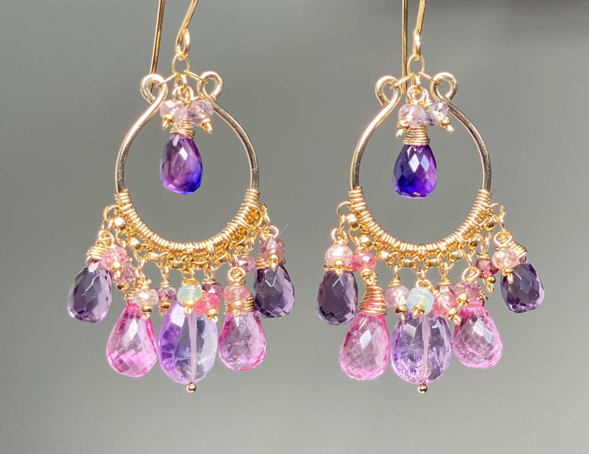 Stunning Pink Lavender Violet Gemstone Chandelier Earrings for Women – Perfect for Weddings, Parties & Special Occasions