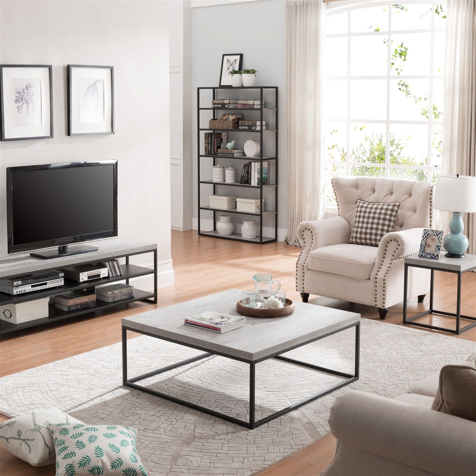 Chryzler 40-Inch Coffee Table with Metal Frame & Cement Look - Modern Industrial Style for Living Room, Lounge & Office Decor