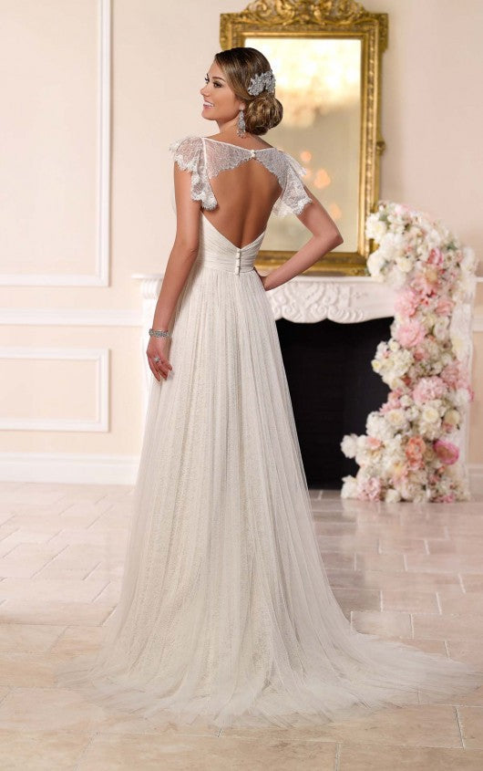 Stella York 6199 Elegant Wedding Gown - A-Line Lace Bridal Dress with V-Neck & Chapel Train - Perfect for Church Ceremonies, Beach Weddings & Formal Receptions