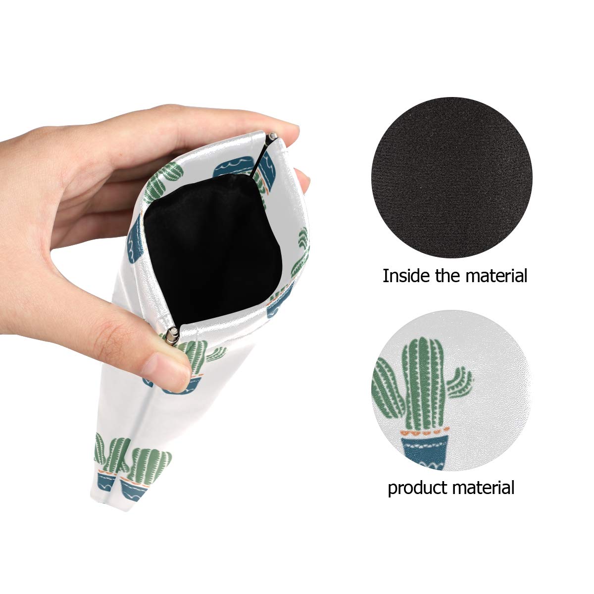 Cute Cactus Pattern PU Leather Sunglasses Pouch with Squeeze Top - Portable Eyeglasses Case for Women & Men - Perfect for Travel, Beach, and Outdoor Activities