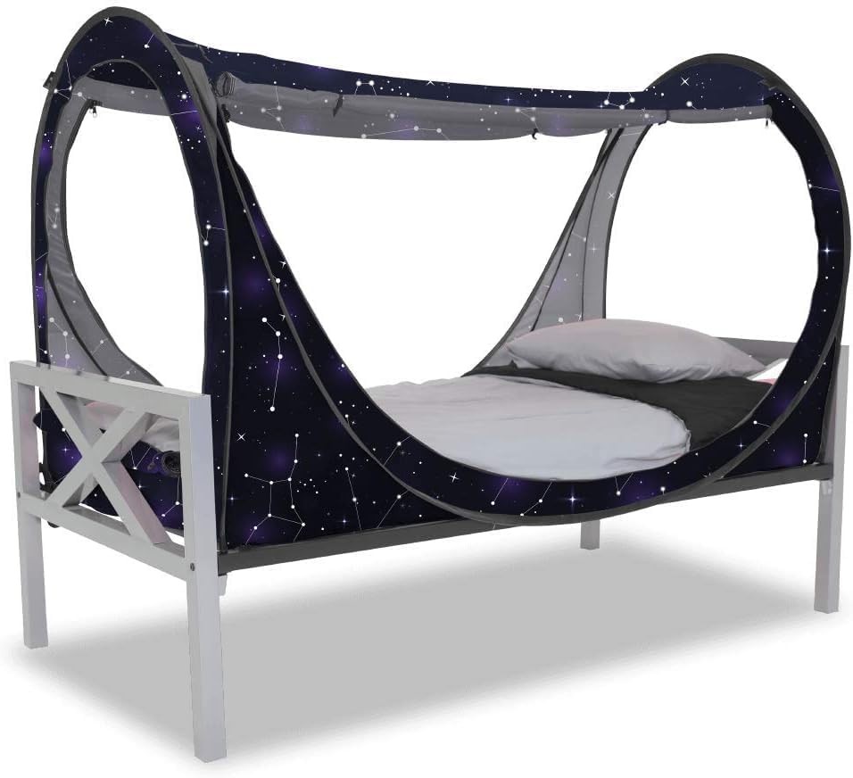 Privacy Pop-Up Eclipse Bed Tent & Bed Drapes - Starry Constellation Design for Full Size Beds | Perfect for Camping, Kids Rooms & Light Blocking