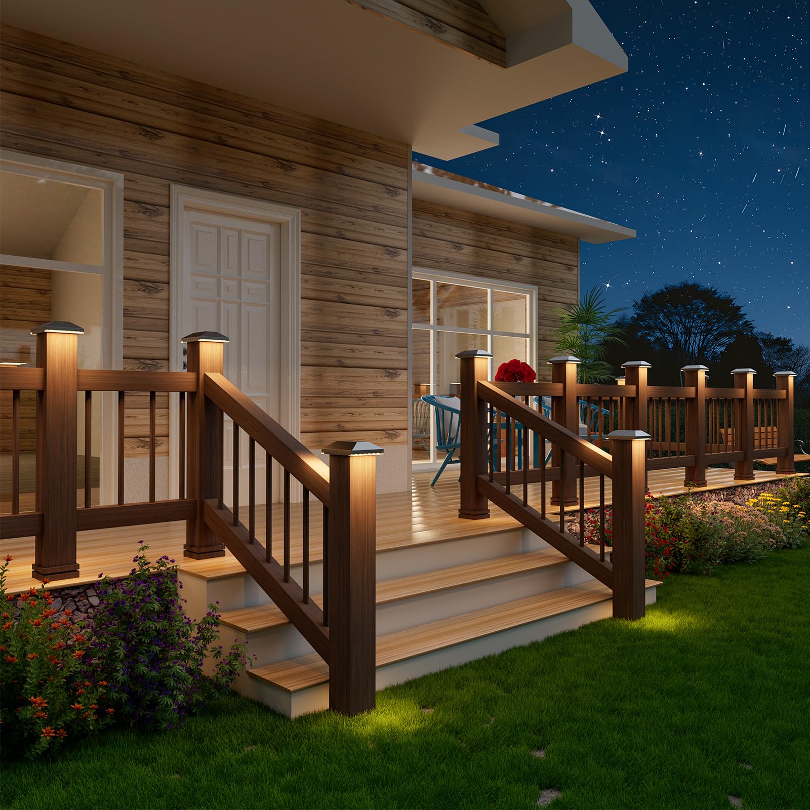 8 Pack Solar Post Cap Lights Outdoor - Waterproof Solar Fence Lights for 4x4 Wooden/Vinyl Posts, Black Solar Deck Lights with Warm White LED - Perfect for Backyard, Deck, Porch, Stair Railings & Garden Pathways (Weatherproof & Energy Saving)