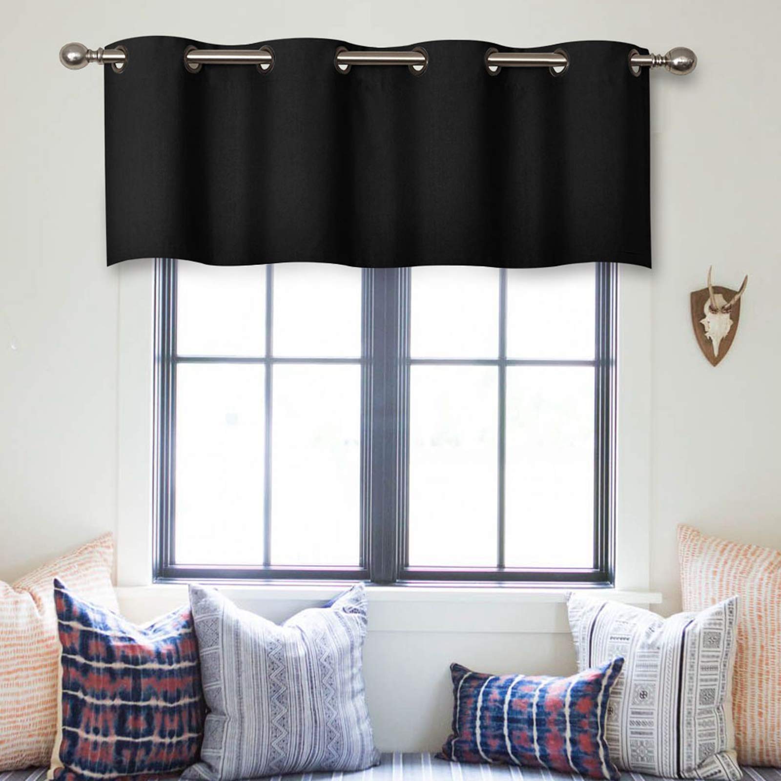 MRTREES Blackout Valance Curtains - 52x16 Inches Short Kitchen Window Curtain with Triple Weave Grommet Top, Light Blocking Bathroom Valance for Living Room, Bedroom, Basement (1 Panel, Black) - Perfect for Small Windows, Privacy & Stylish Home Decor