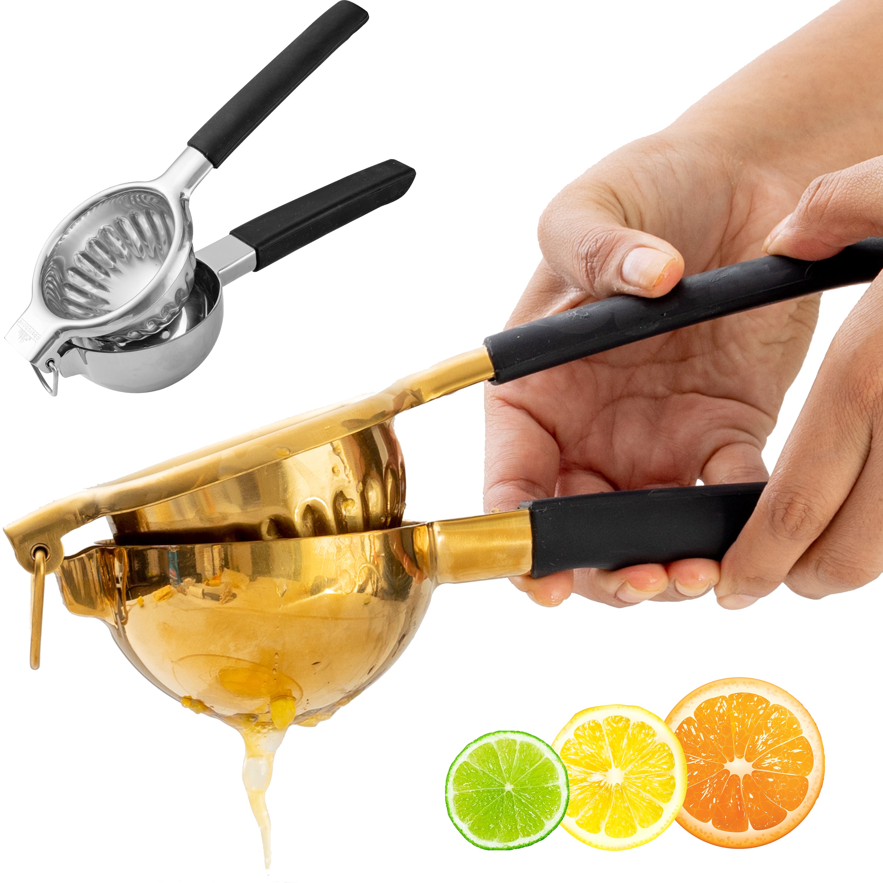 Premium Stainless Steel Citrus Juicer for Lemon, Lime & Orange - Handheld Manual Juicer for Fresh Juice, Cocktails & Cooking - Easy Squeeze & Drip-Free Design