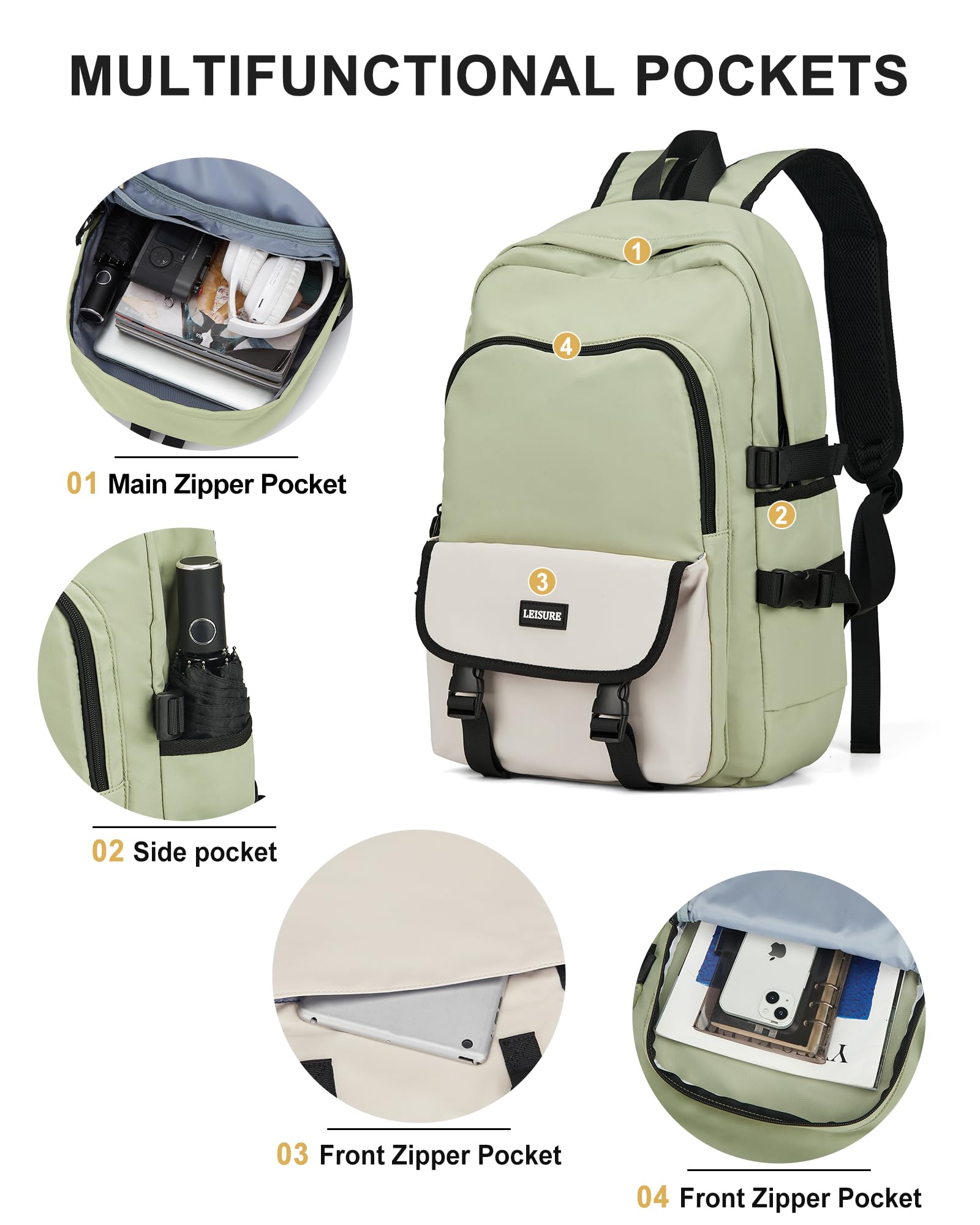 Winspansy Women's Backpack - Waterproof Casual Backpack for Women & Men, Large Sporty Travel Backpack for School, Work, Gym & Outdoor Activities | Stylish Modern Aesthetic Teen Backpack