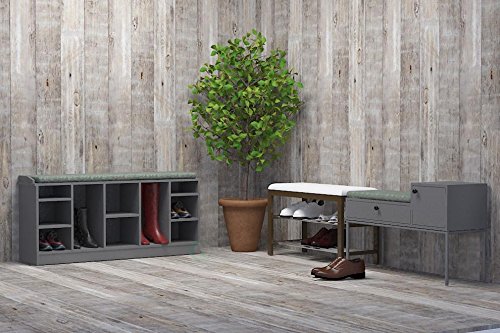 Basicwise QI003280LNEW Wooden Shoe Storage Bench with Soft Cushion - Entryway Organizer & Seating Solution, Grey - Perfect for Hallway, Mudroom & Small Space Organization