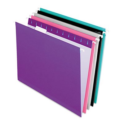Reinforced Hanging Folders - Letter Size (Violet, Pink, Grey, Black, Aqua) - 25/Box - Durable File Organizers for Office, Home & School Document Storage
