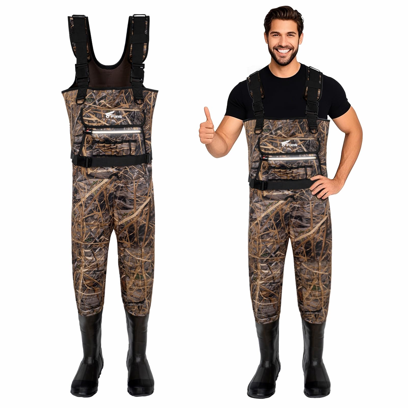 8 Fans Hunting Waders with 1000G Insulation - Waterproof Neoprene Chest Waders with Rubber Boots for Men & Women - Ideal for Fishing, Duck Hunting & Outdoor Adventures