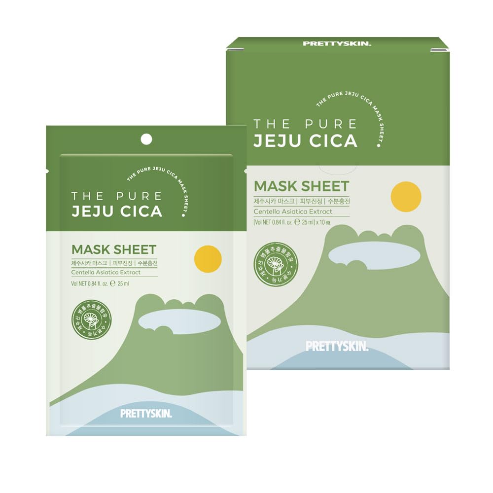 Pure Jeju Cica Korean Sheet Mask - 10 Pack with Centella & Tea Tree for Soothing Skin Care | Hydrating & Calming Face Mask for Sensitive Skin