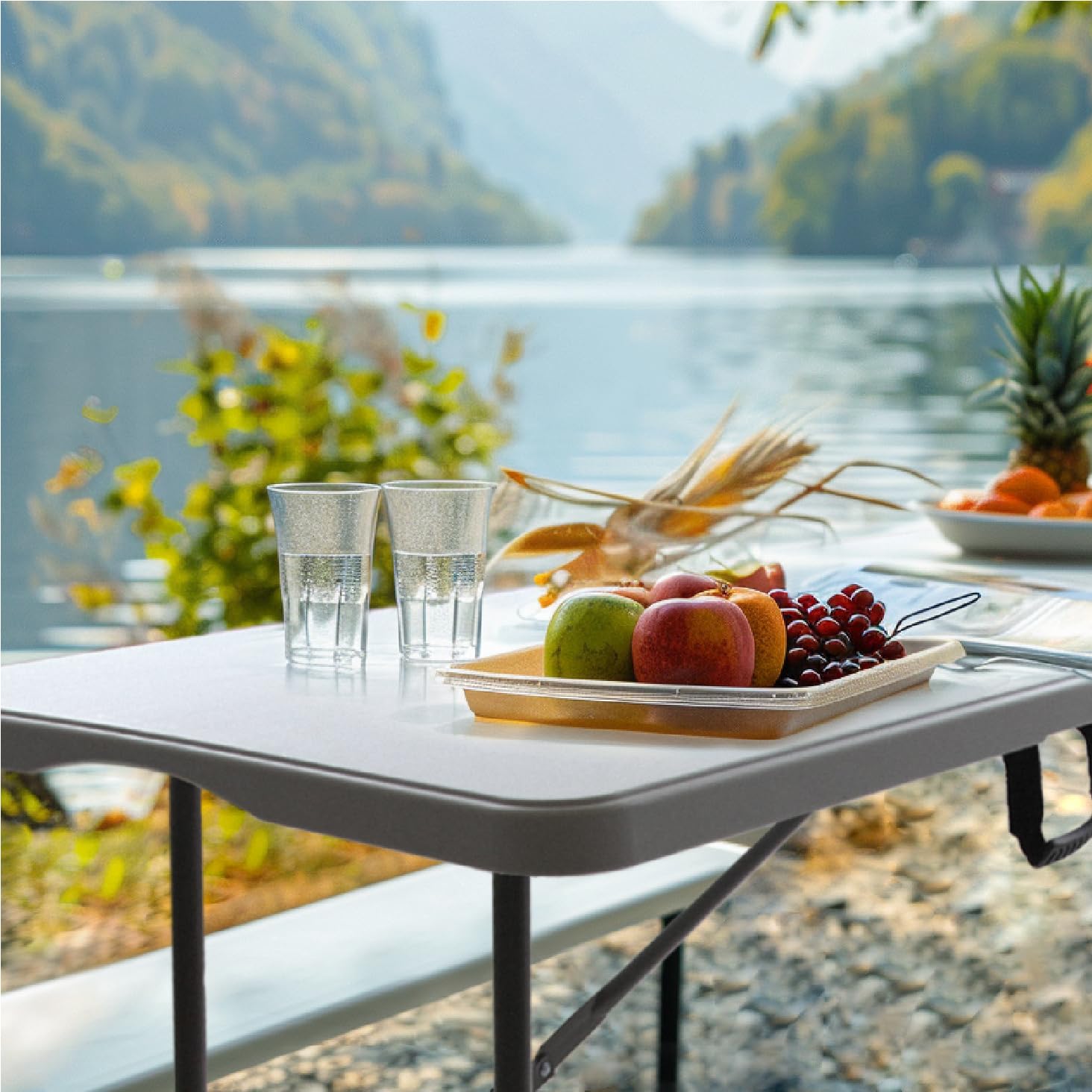 Cartman 6ft Folding Picnic Table - Portable Fold-in-Half Plastic Dining Table with Tablecloth (2-Pack) for Outdoor Parties, Camping & Backyard BBQs