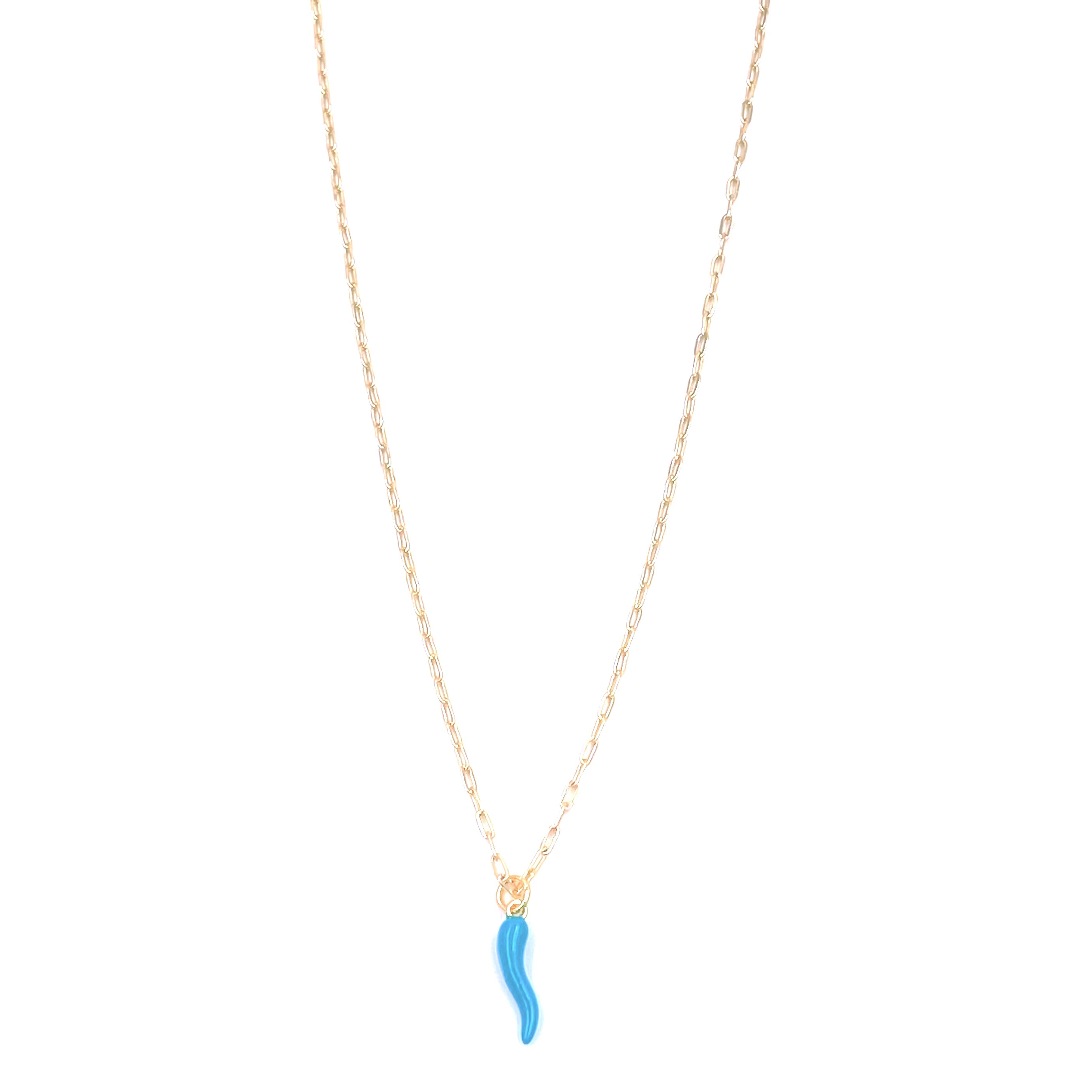Ashley Gold Stainless Steel Gold Plated Turquoise Enamel Horn Charm Necklace for Women - Boho Chic Jewelry for Everyday Wear & Special Occasions