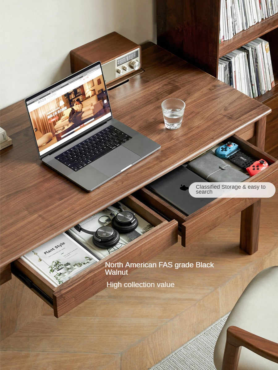 Premium Solid Wood Office Desk - Black Walnut, Oak & Ash Options | Modern Home Office & Executive Workspace Furniture