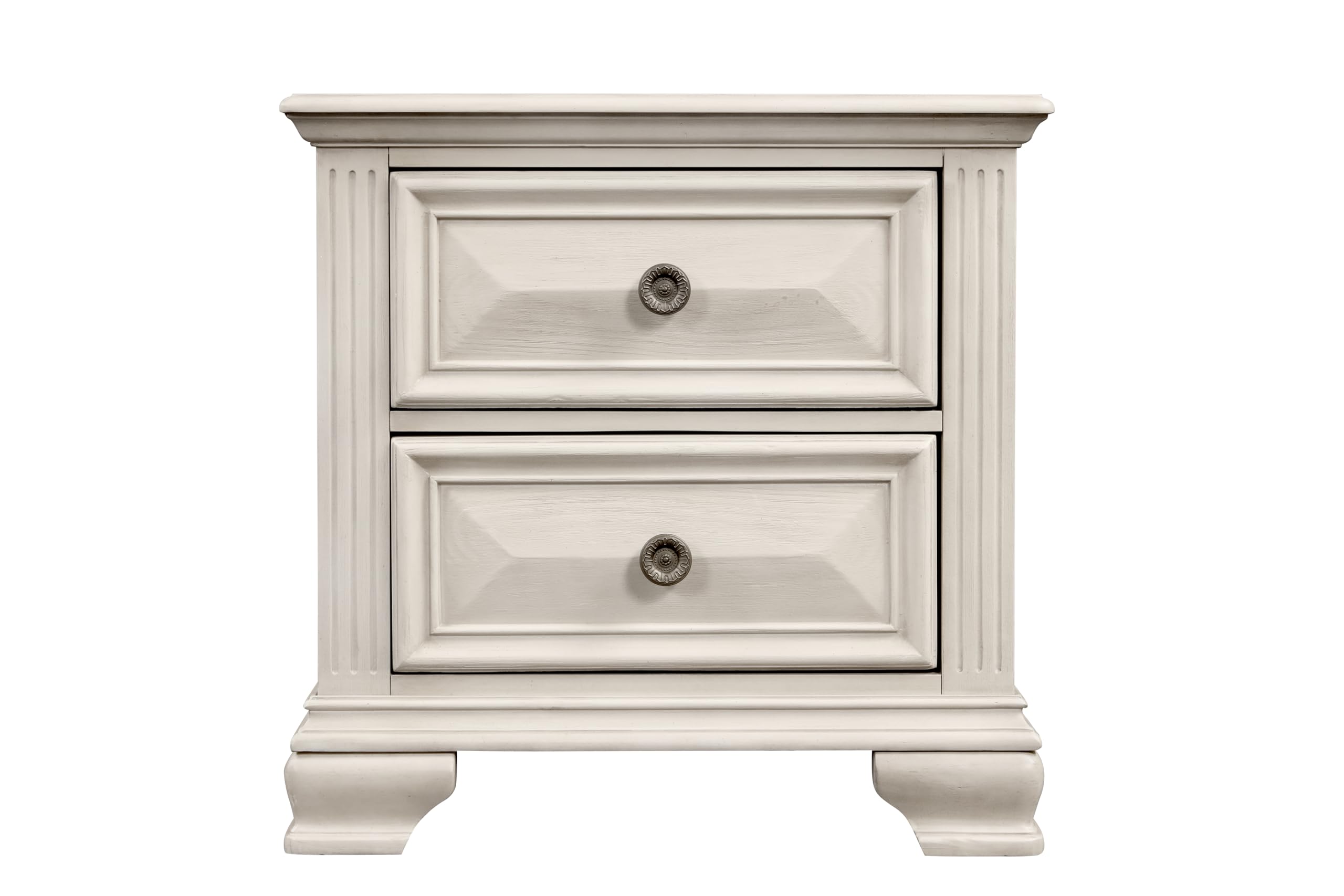 Roundhill Furniture Renova 3-Piece King Bedroom Set with Bed & 2 Nightstands in Distressed Silver Parchment - Modern Bedroom Furniture for Master Suite & Guest Room Decor