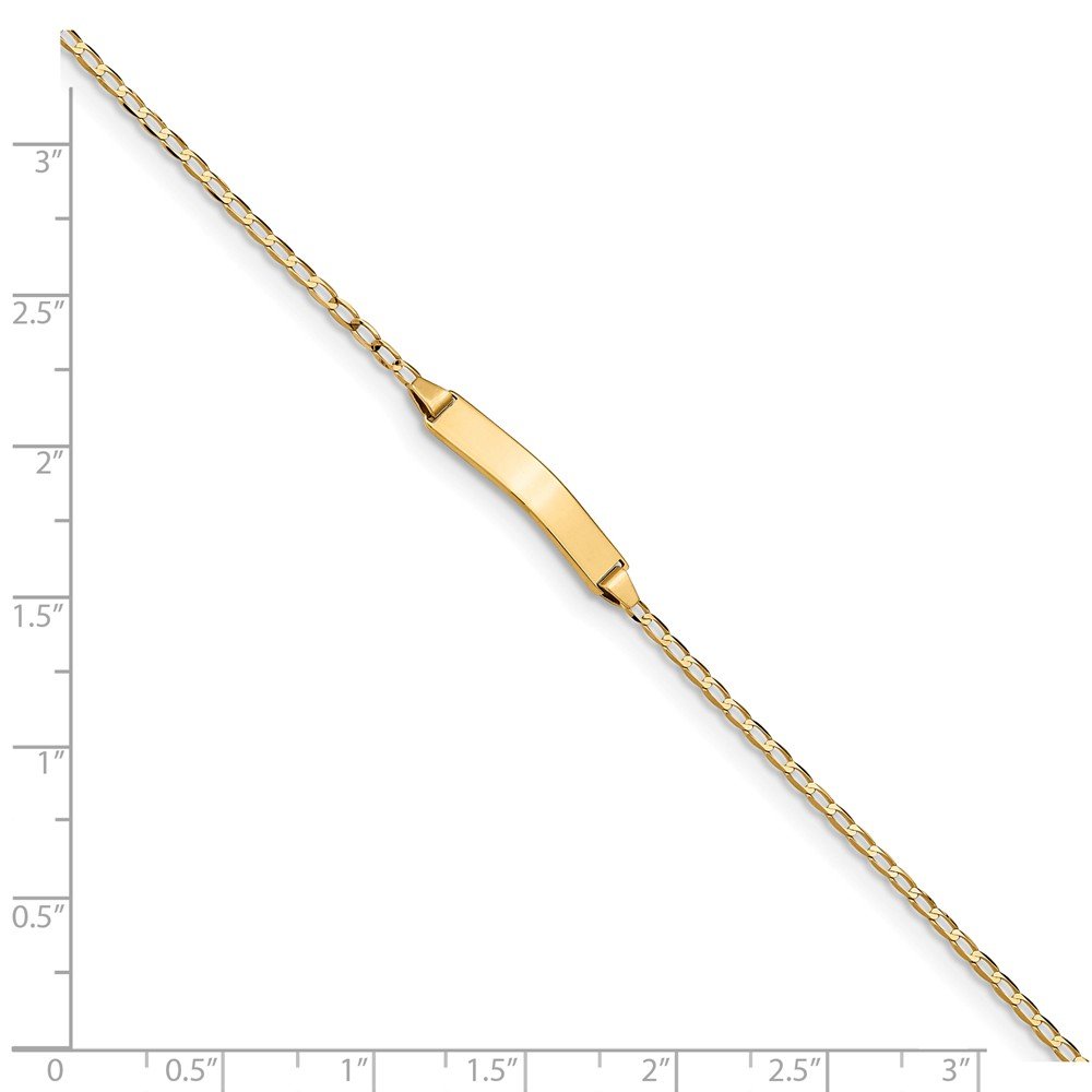 14K Solid Yellow Gold Cuban Link ID Bracelet with Engravable Name Bar Tag & Secure Lobster Clasp - 3mm Width, 7