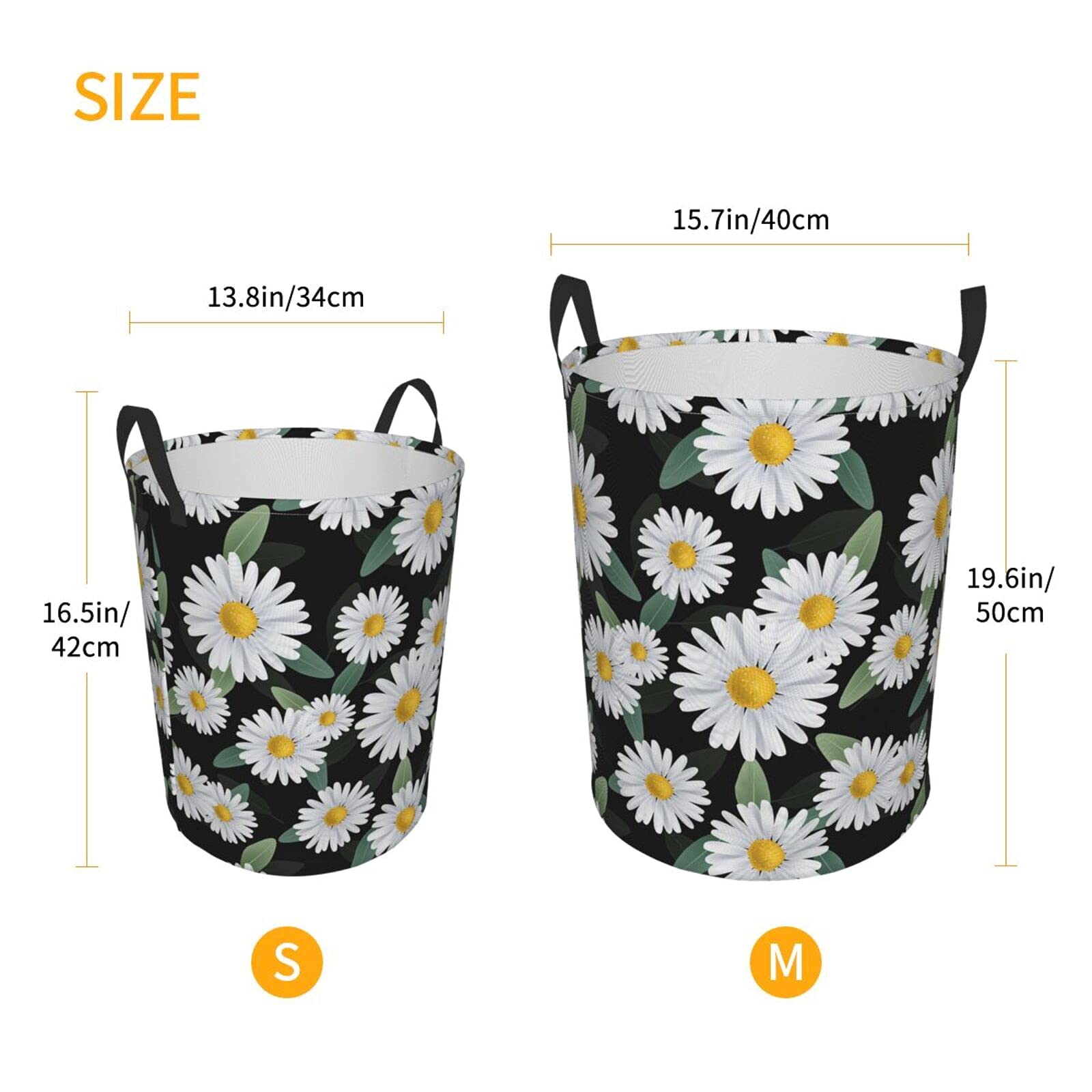 Collapsible Laundry Basket with Handle - Waterproof Fabric Hamper Organizer for Clothes, Toys & Bathroom Storage | Sunflower Daisy Design with Leaves | Foldable Dirty Clothes Bin for Home, Dorm & Travel Use