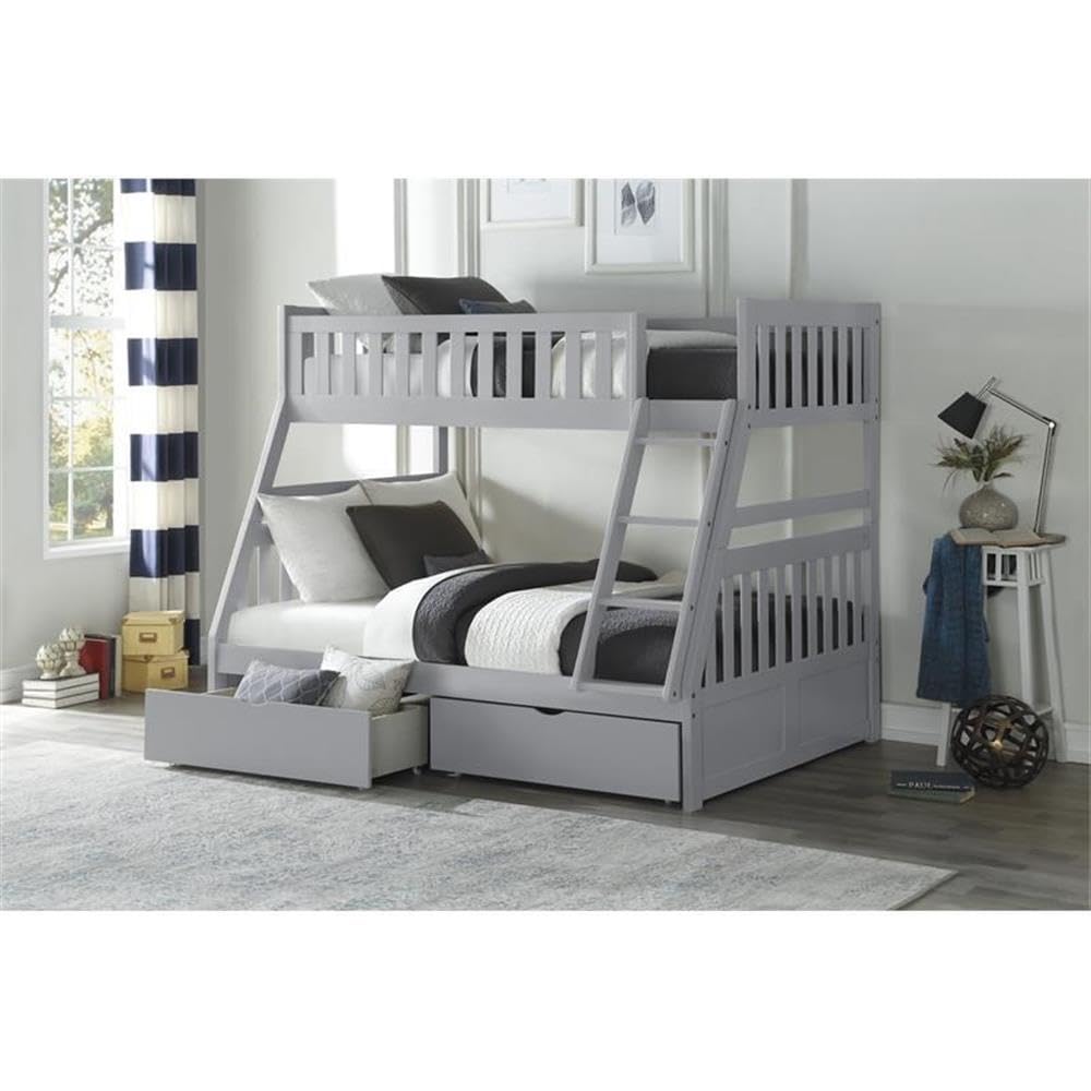 Lexicon Orion Twin Over Full Bunk Bed with Storage - Gray Wooden Bunk Bed for Kids & Teens - Space-Saving Bedroom Furniture for Small Rooms & Shared Spaces