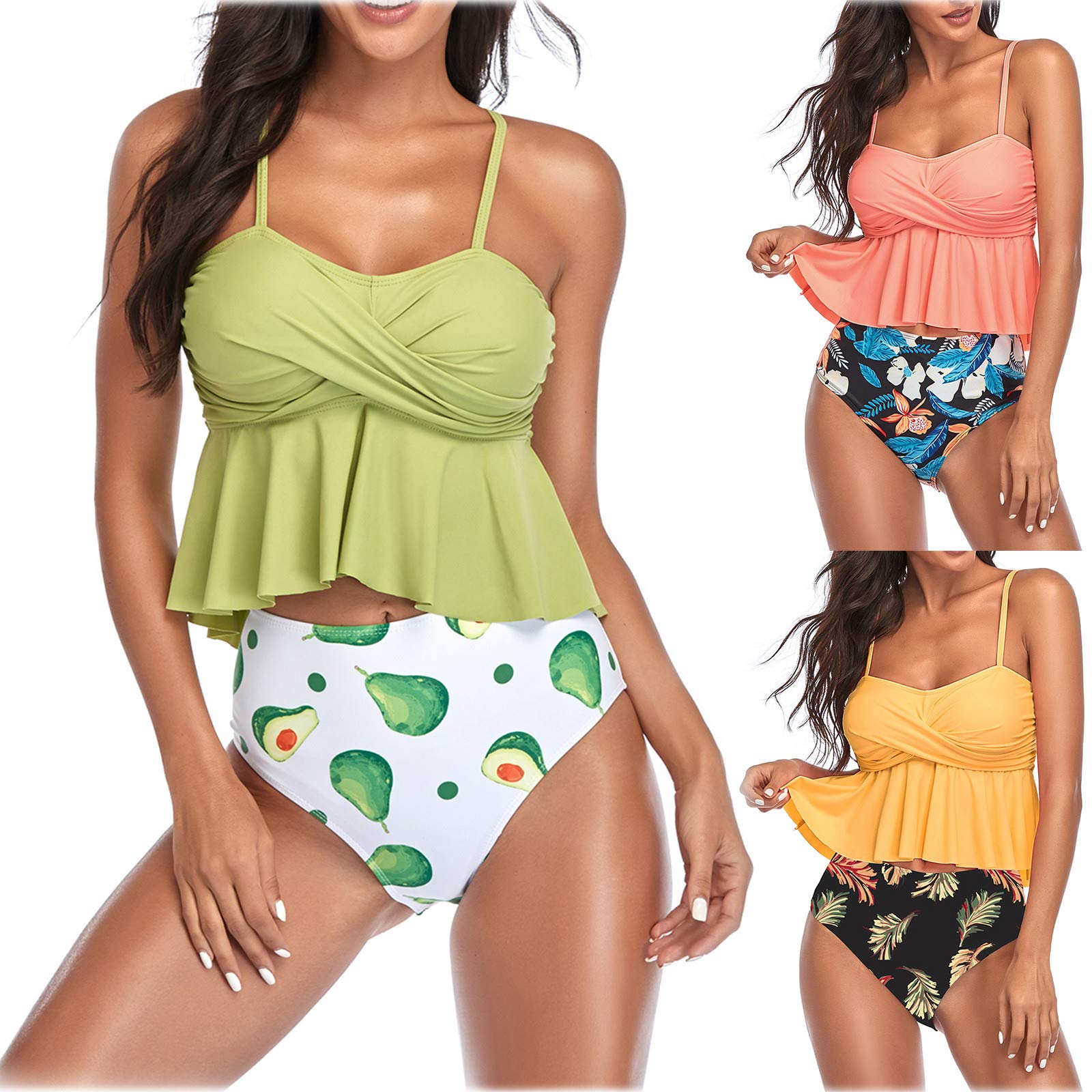 High Waist Ruffle Leaf Bikini Set - Summer Split Swimsuit for Women | Trendy Beachwear for Pool, Vacation & Tropical Getaways