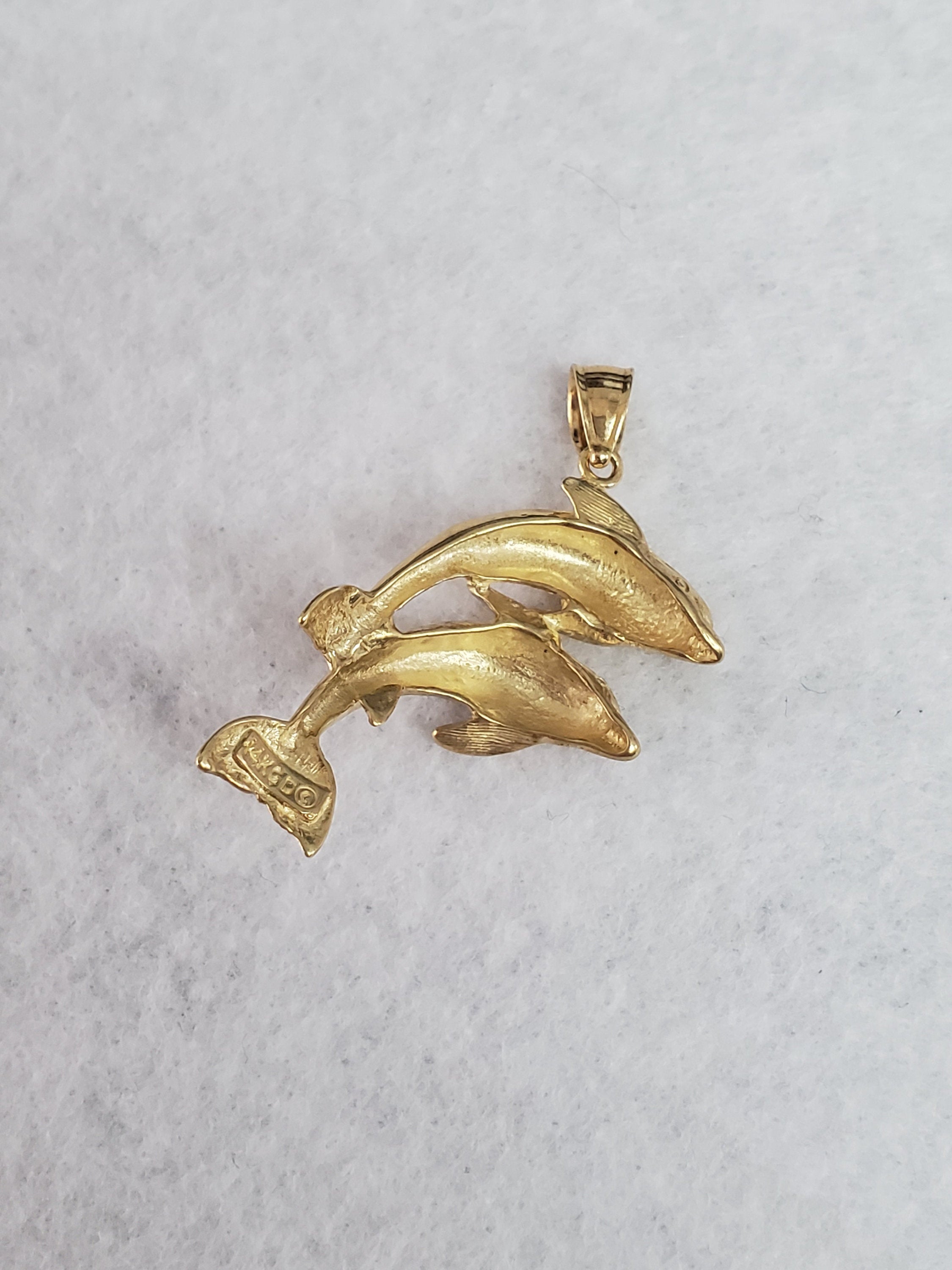 14k Yellow Gold Swimming Dolphins Charm Pendant - Elegant Jewelry Gift for Women, Perfect for Necklaces, Bracelets & Special Occasions
