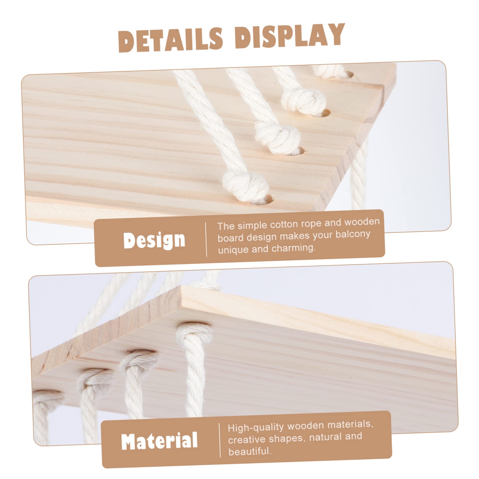 OFFSCH 1pc Macrame Plant Shelf - White Wood Hanging Pot Rack for Indoor Plants, Small Home Decor with Boho Style | Perfect for Living Room, Bedroom, or Kitchen Plant Display
