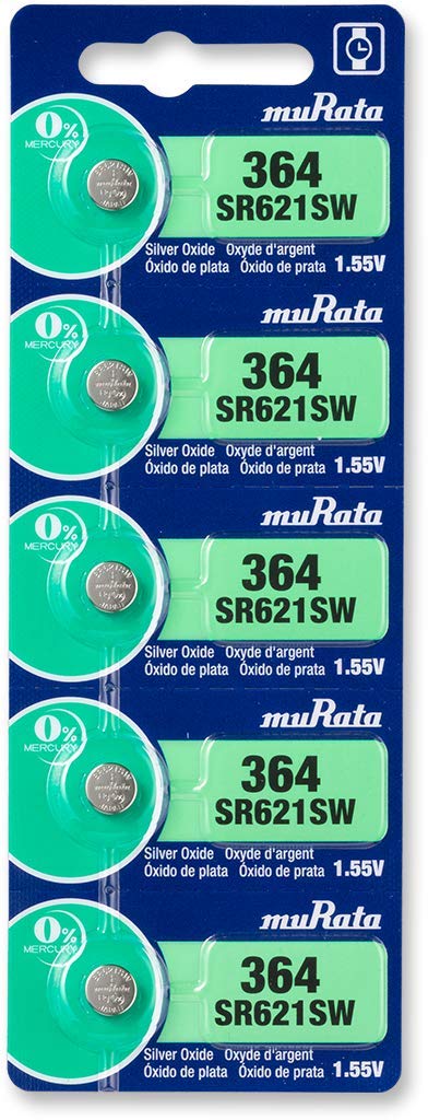 Murata 364 SR621SW 1.55V Silver Oxide Watch Battery (15-Pack) - Perfect for Watches, Calculators, Medical Devices & Small Electronics