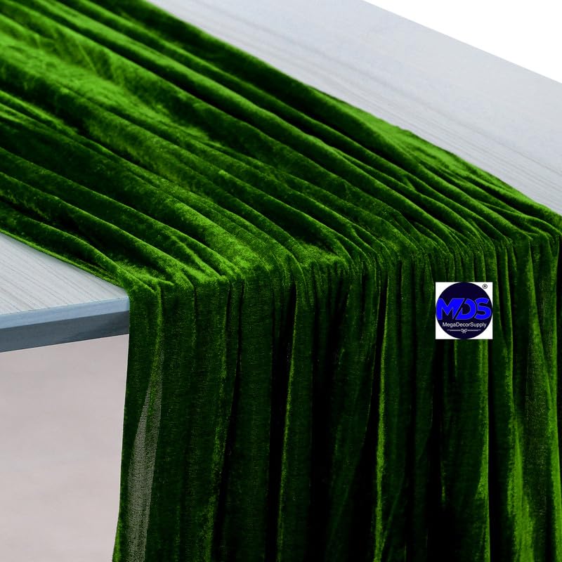 25 Pack 10ft Velvet Table Runners - 29x120 Inches Long Wedding Table Decor, Romantic Rustic Tablecloth for Wedding, Birthday Party, Bridal Shower, Banquet & Home Decor - Hunter Green - Perfect for Wedding Arch Decorations, Reception Tables, and Holiday Centerpieces