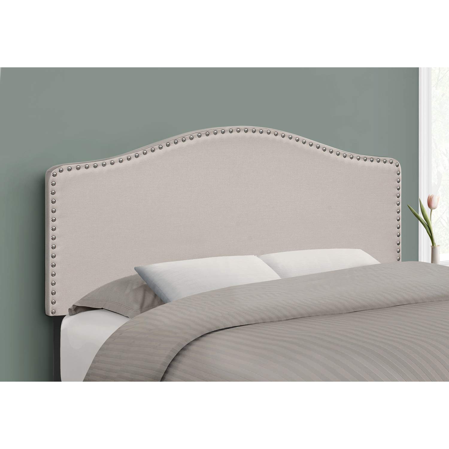 Monarch Specialties I 6014F Full Size Upholstered Bed Headboard - Linen Look Beige Transitional Style for Bedroom Decor | Perfect for Master Bedroom, Guest Room & Apartment Furniture