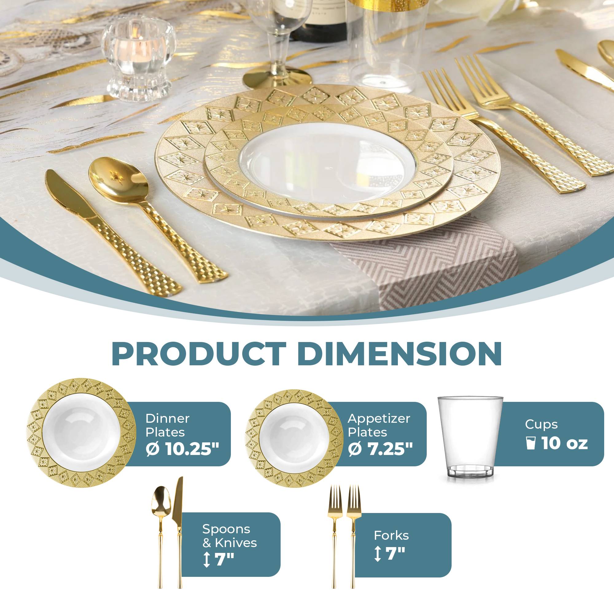 White and Gold Plastic Party Bundle - Elegant Imperial Theme for Birthday, Wedding & Celebration Decorations