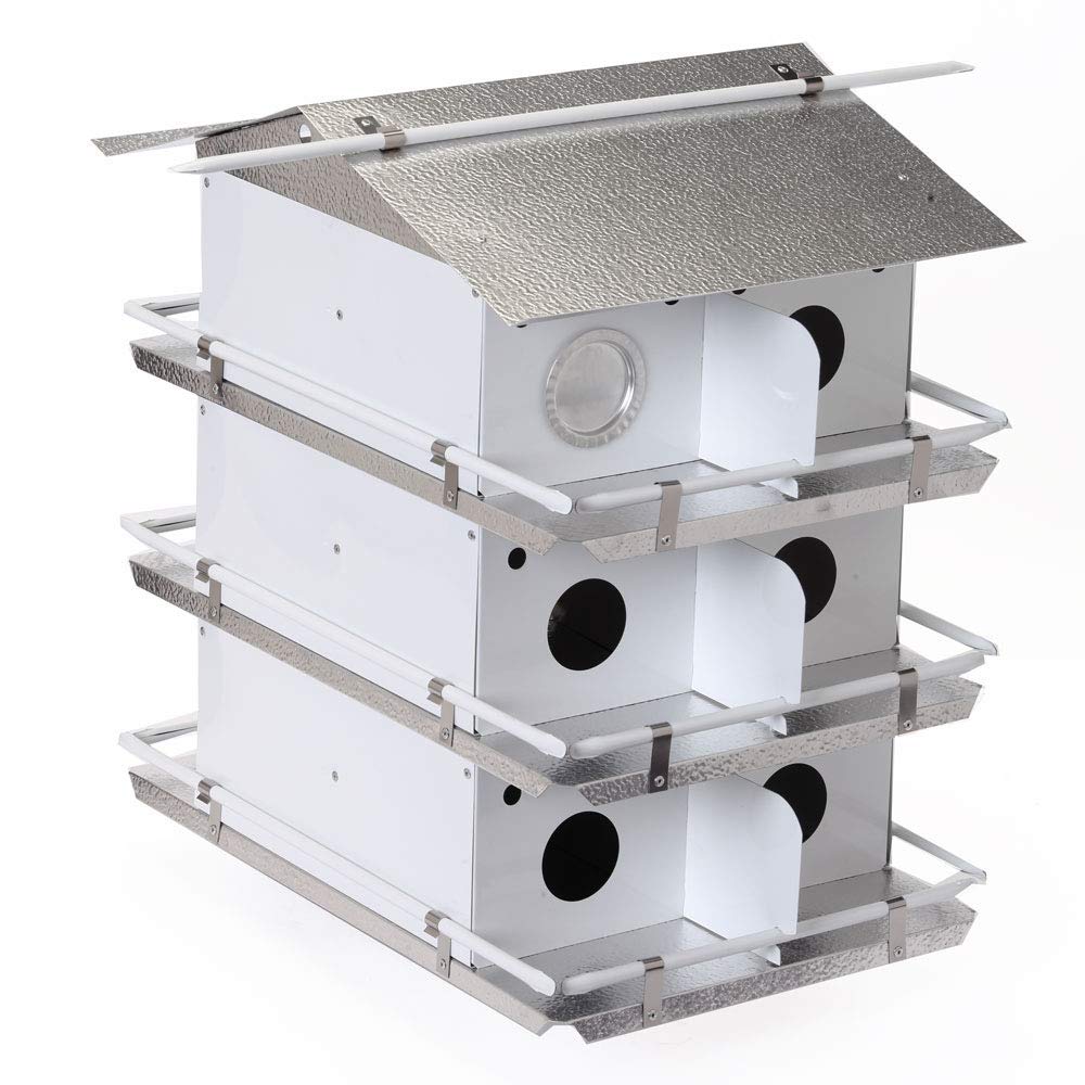 Purple Martin Bird House by Birds Choice - Coates Original 3-Story Design with 12 Rooms, Easy Assembly, Medium Size, White/Grey - Perfect for Backyard Bird Watching & Nature Lovers