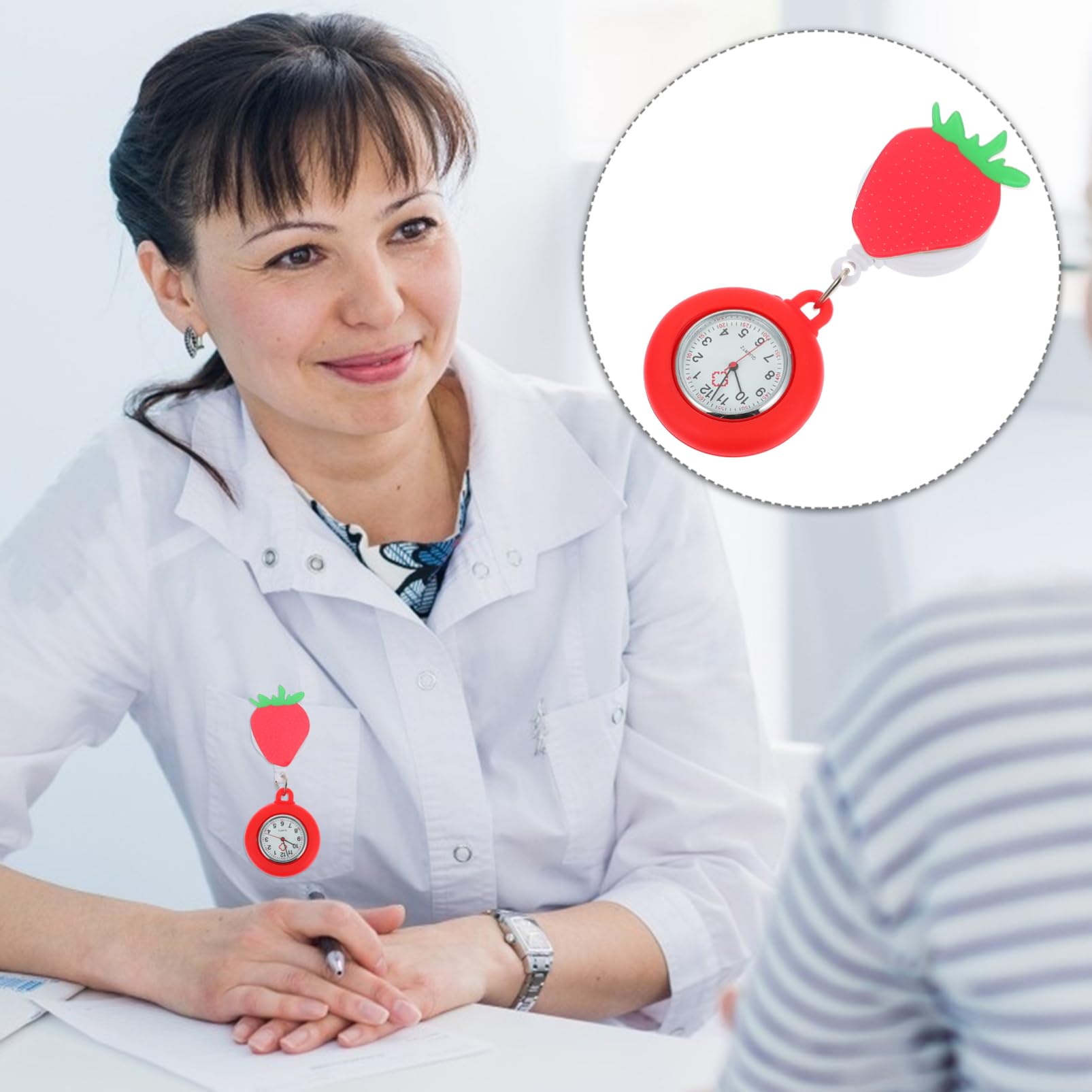 GALPADA 2-Pack Retractable Nurse Watches - Clip-On Quartz Pocket Watch with Cartoon Design, Plastic Pink Fob Watch for Nurses & Medical Professionals - Perfect for Mother's Day Gifts & Healthcare Work Scenarios