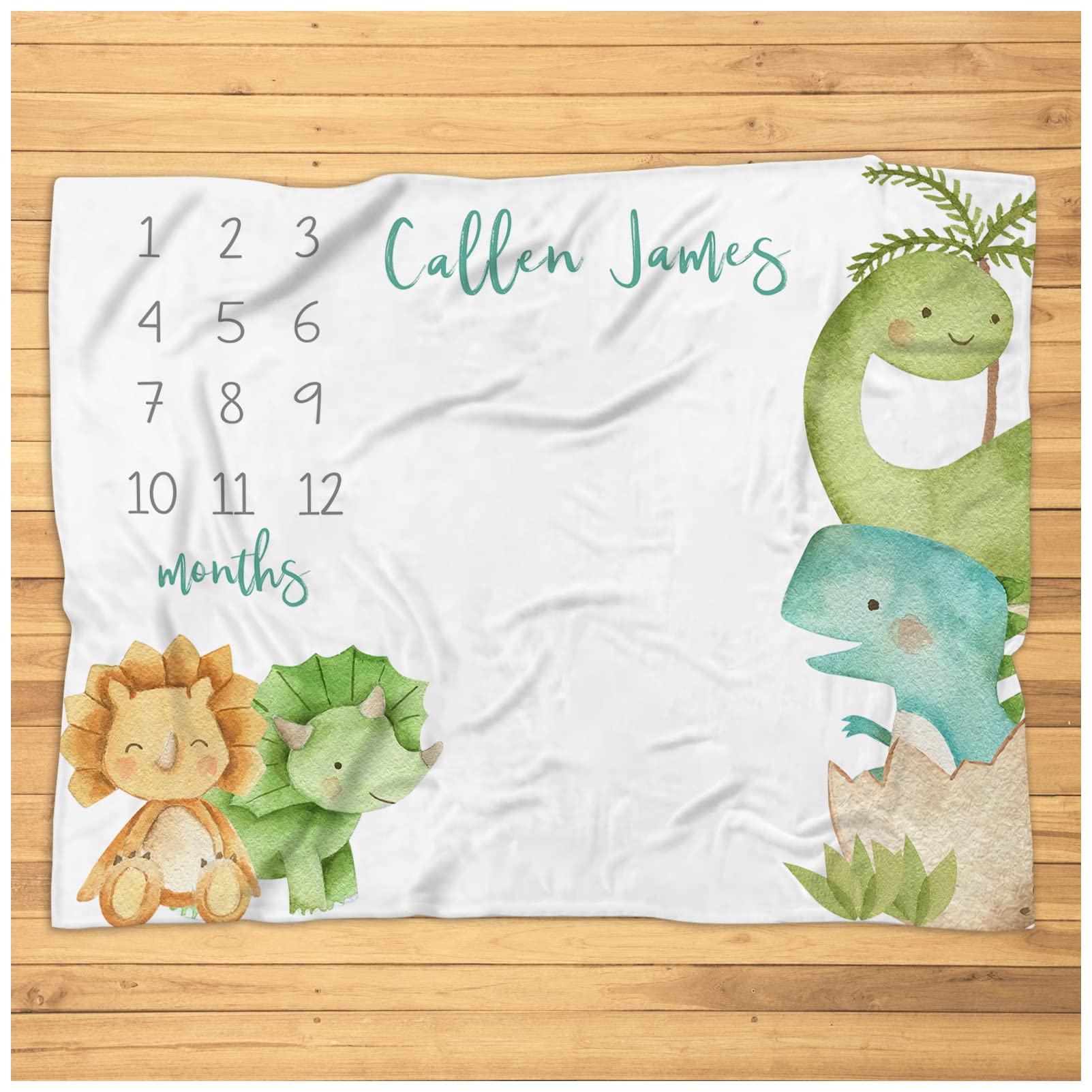 Personalized Baby Dinosaur Milestone Blanket - Super Soft Plush Fleece Newborn Growth Tracking Blanket for Boys & Girls | Monthly Photo Keepsake, Nursery Decor, First Birthday Gift