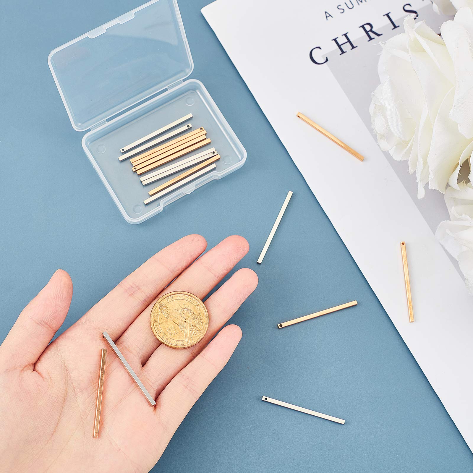 20Pcs 40×2mm Brass Strips Pendants Charms - Gold & Platinum Bar Connectors for DIY Bracelet Necklace Jewelry Making - Perfect for Crafting, Gifts & Fashion Accessories