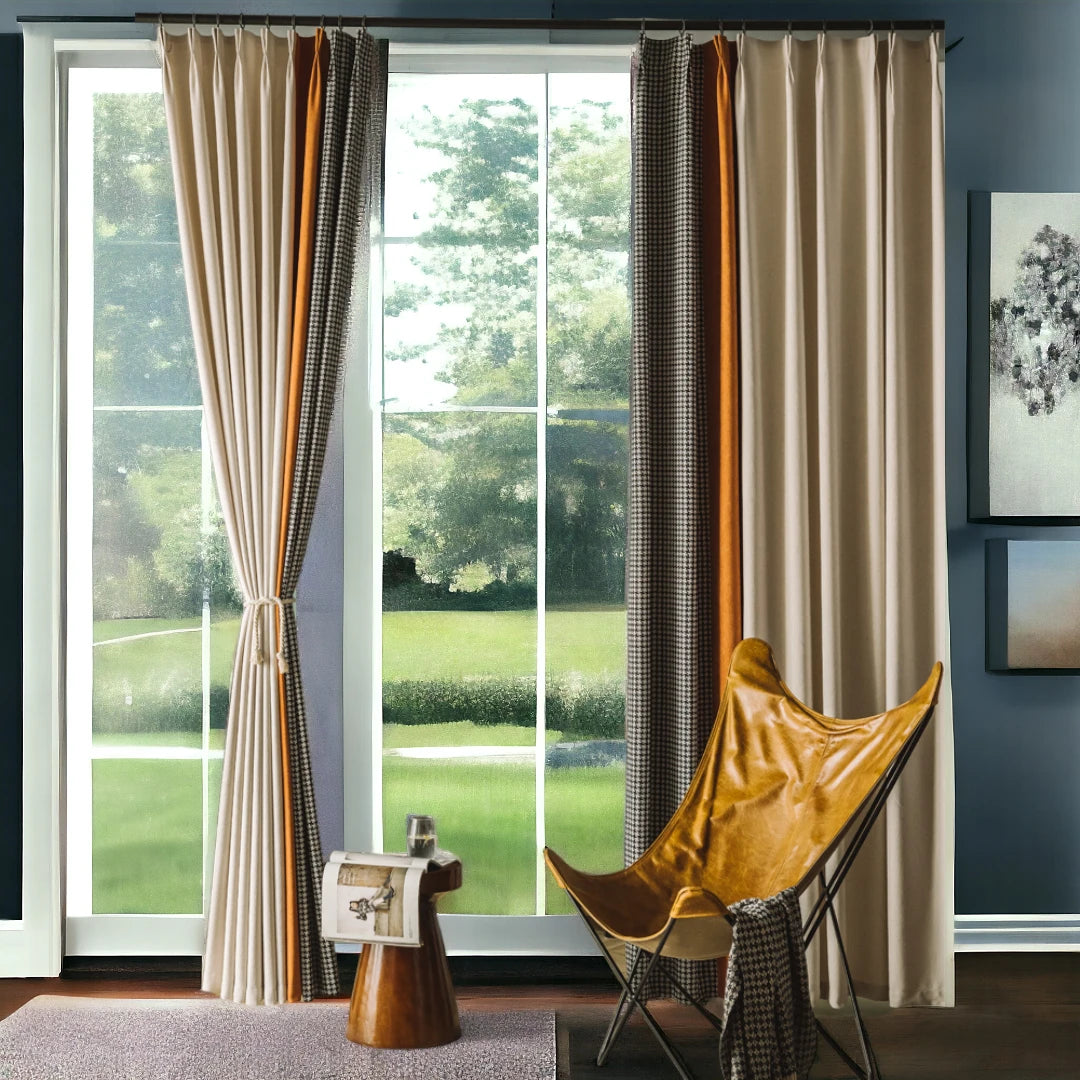 Simone Color Blocking Chenille Jacquard Blackout Curtains - Thermal Insulated Custom Window Drapes for Living Room & Bedroom