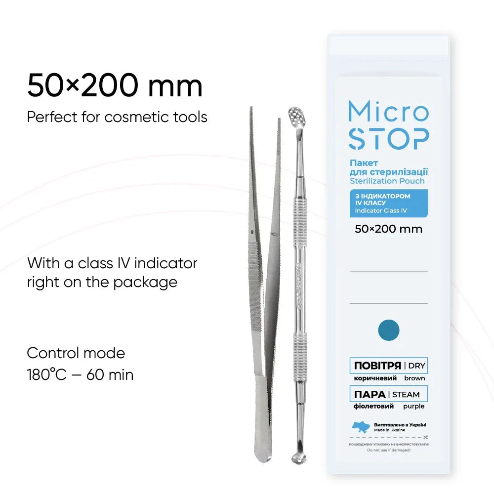 MicroStop Dry Heat Sterilization Pouches with Class 4 Indicator 50x200mm (100 Pack) - Medical Grade Sterilization Bags for Dental Tools, Tattoo Needles & Surgical Instruments