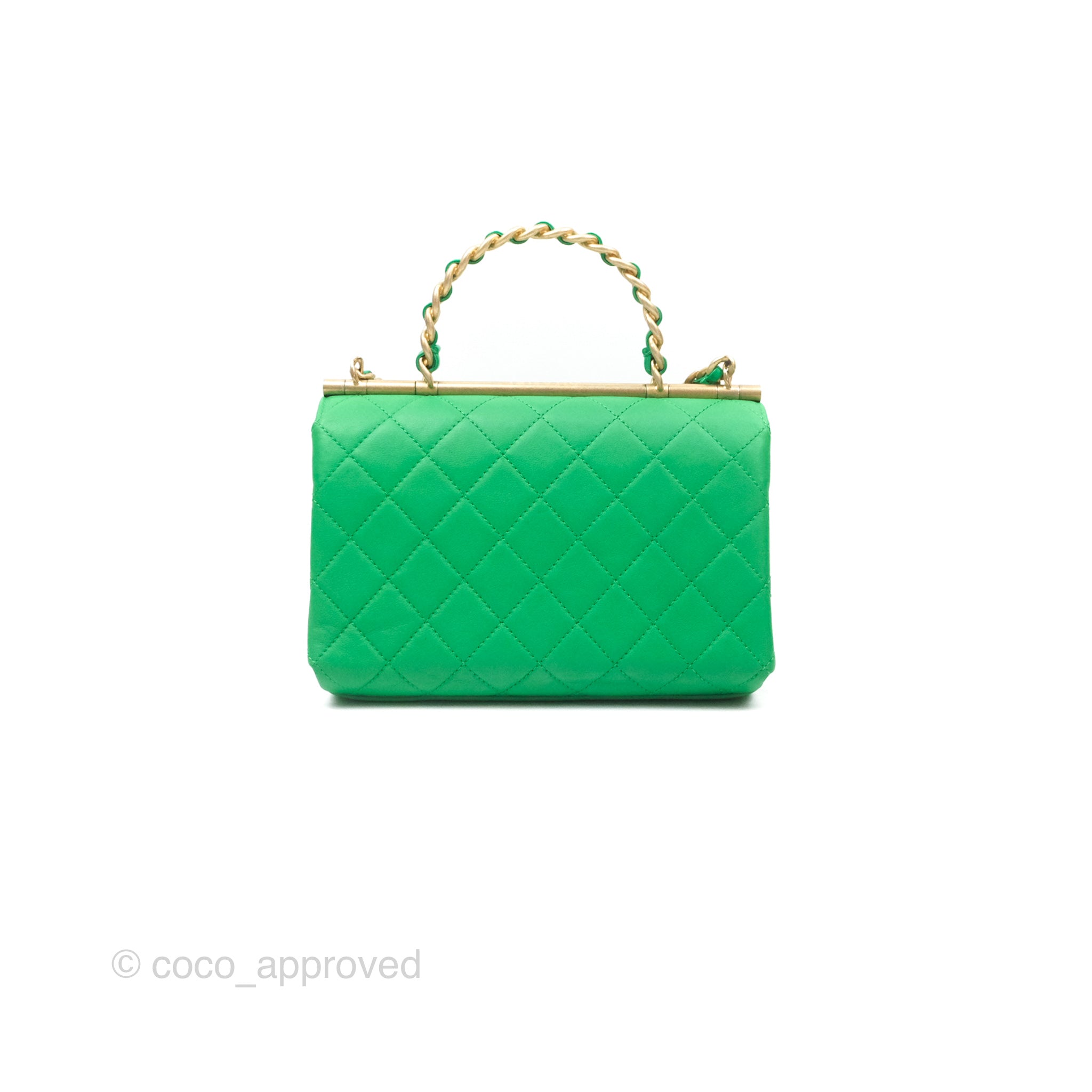 Chanel CC Quilted Flap Bag With Top Handle - Green Calfskin Leather Crossbody Bag with Gold Hardware | Luxury Designer Handbag for Women, Perfect for Date Night & Special Occasions