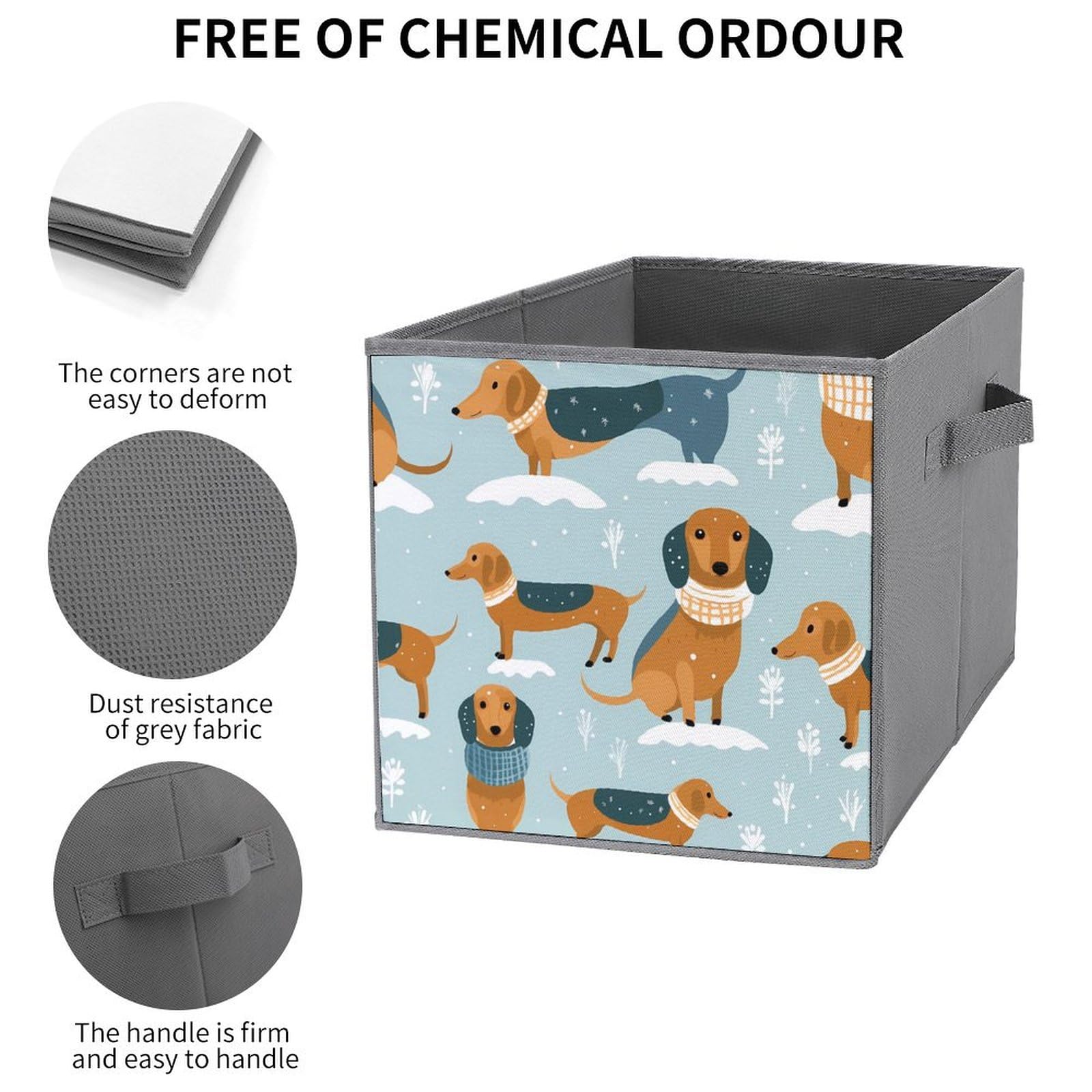 Cute Dachshund Foldable Storage Cubes - 6 Pack Square Organizer Bins with Handles for Home, Office & Kids Room Organization