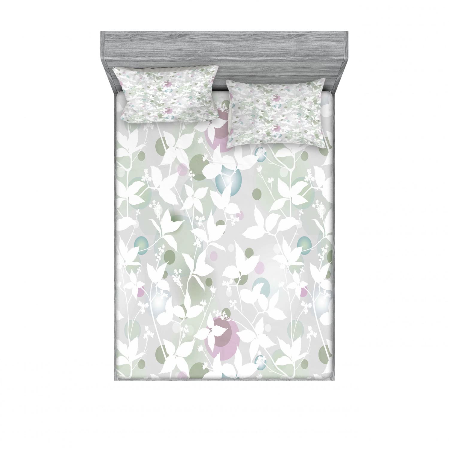 Ambesonne Floral 2-Piece King Size Fitted Sheet Set with 4 Pillow Shams - Vintage Seamless Pattern Bedding in White & Reseda Green - Perfect for Master Bedroom, Guest Room & Boho Chic Home Decor