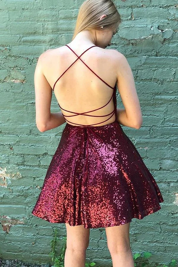 Sexy Backless Burgundy Homecoming Dress - Short Formal Evening Gown for Prom, Party & Special Occasions | Elegant Women's Cocktail Dress J3888