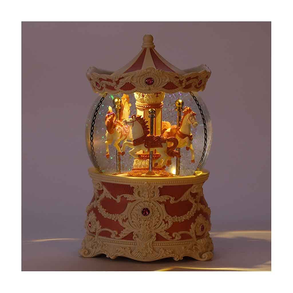 Vintage Carousel Horse Music Box with LED Lights - Rotating Musical Snow Globe for Christmas, Birthday, Anniversary Gifts - Perfect Present for Women, Kids, Girls, Mom, Daughter & Granddaughter (Red) | Home Decor, Nursery Room, Wedding Centerpiece, Holiday Display