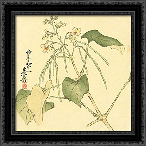 Elegant 20x20 Black Ornate Wood Framed Canvas Wall Art - Summer Flower Painting by Shibata Zeshin - Perfect for Living Room, Bedroom & Office Decor