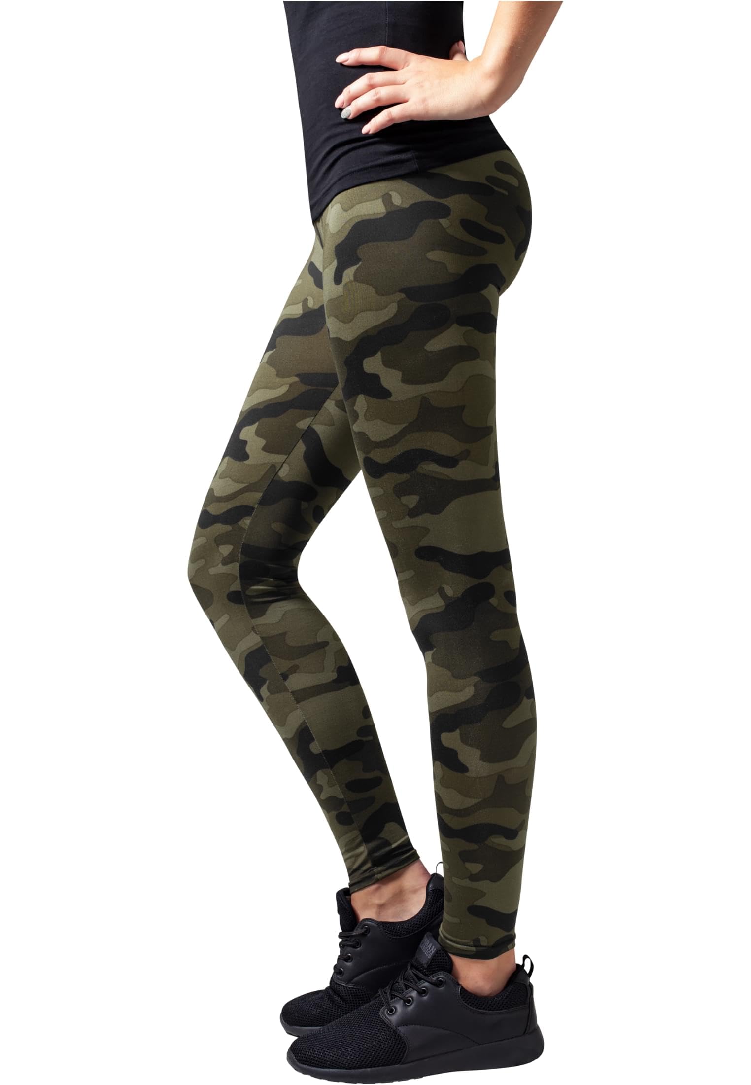 Women's Camo Leggings TB1331 - Wood Camouflage Print Yoga Pants - Medium Size for Workout, Running & Outdoor Activities