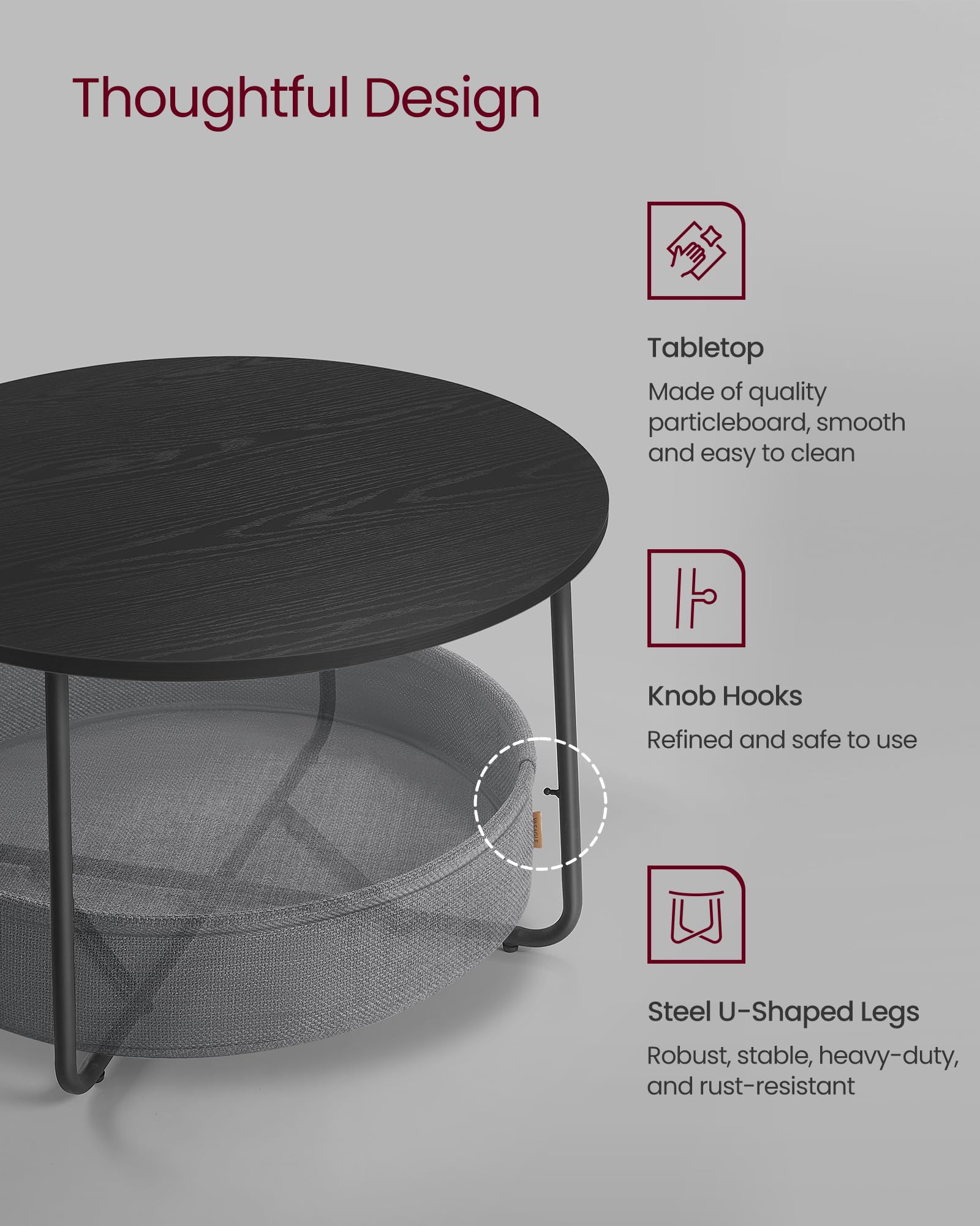 VASAGLE Round Coffee Table with Storage, Metal Frame - for Living Room & Home Decor