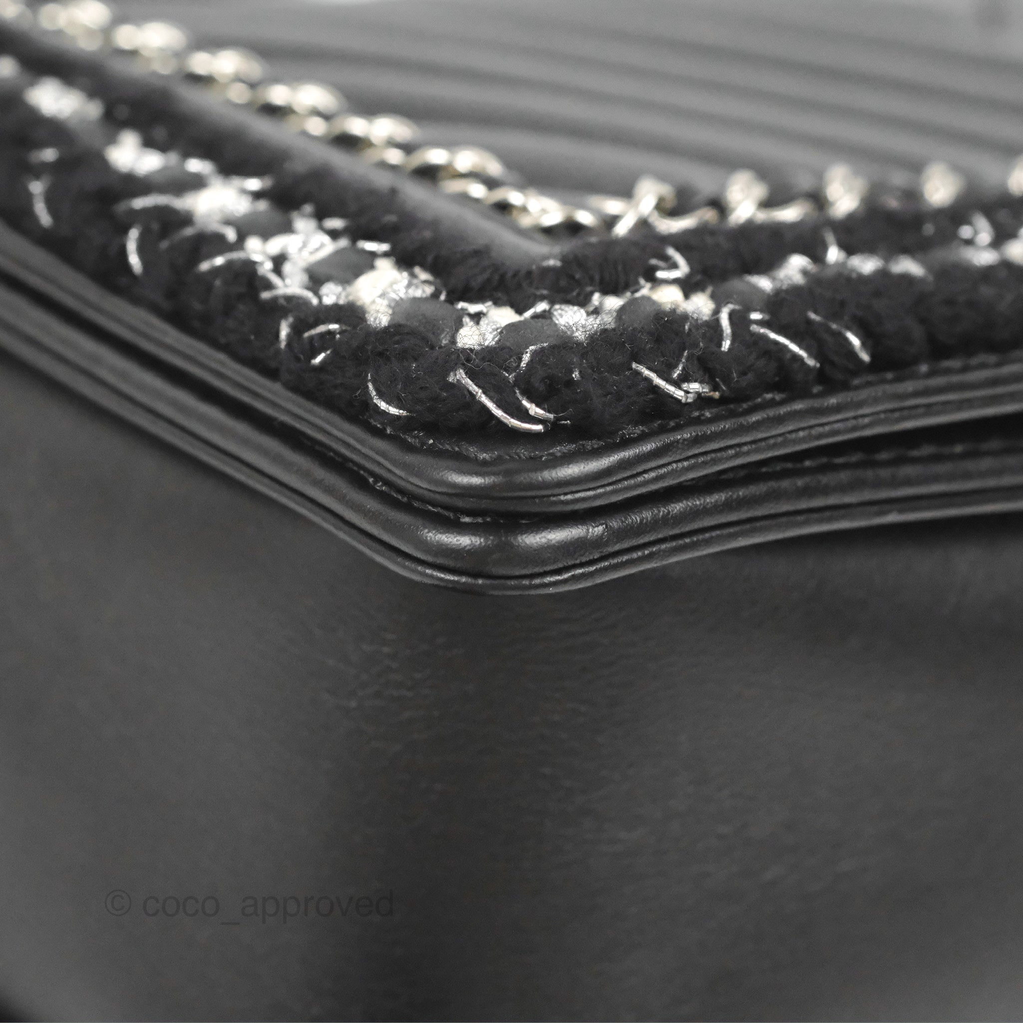 Chanel Chevron Braid Around Chain Boy Bag - Black Calfskin Leather with Silver Hardware | Luxury Crossbody Bag for Women, Perfect for Date Night & Evening Events