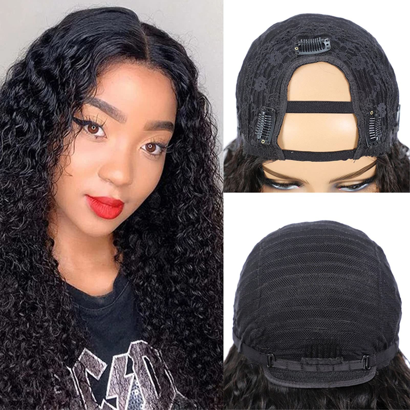 Peruvian Virgin Hair U Part Wig - 22 Inches Kinky Curly Human Hair Wig for Black Women | Natural Color | Perfect for Daily Wear, Parties & Special Occasions